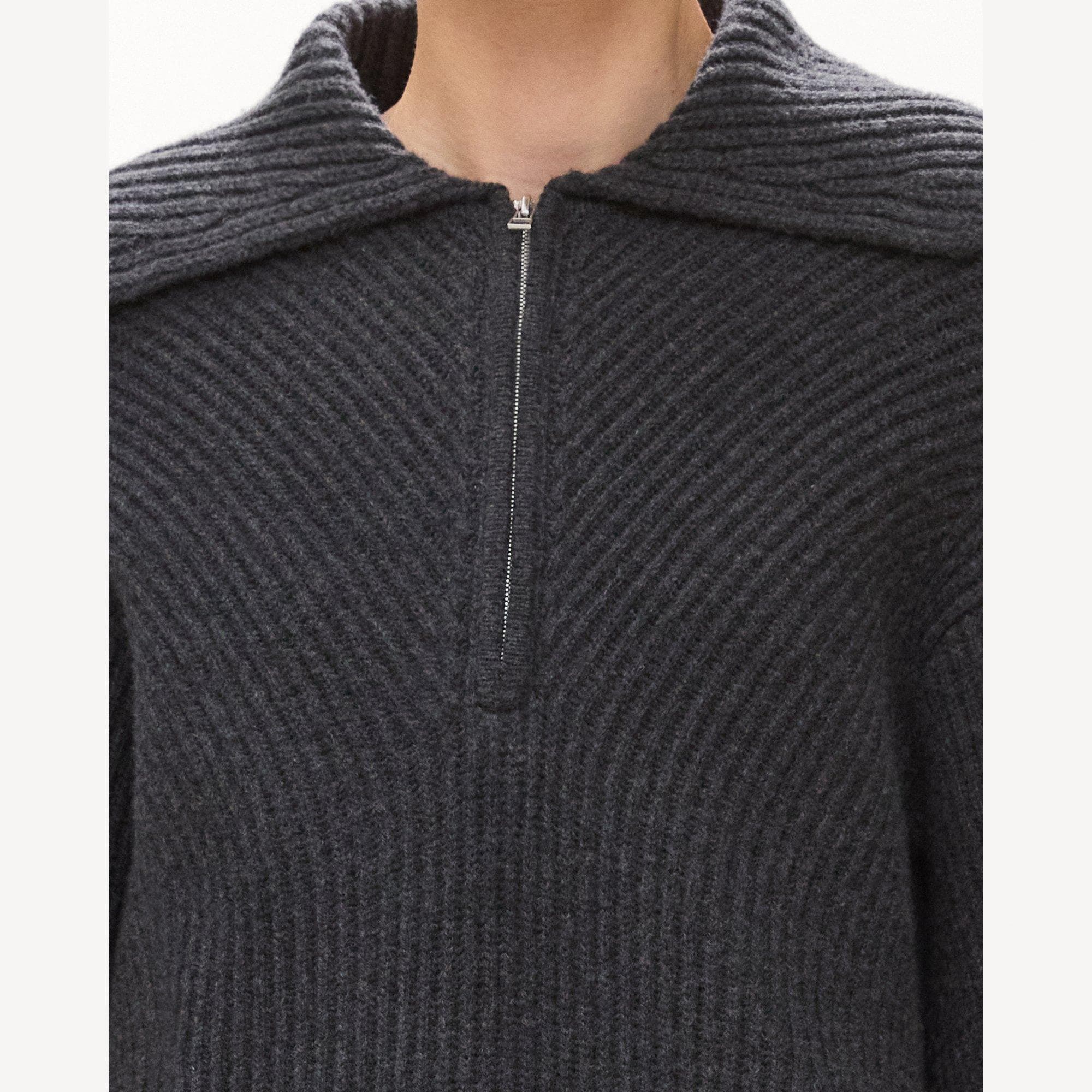 Ribbed Half-Zip Sweater in Felted Wool-Cashmere