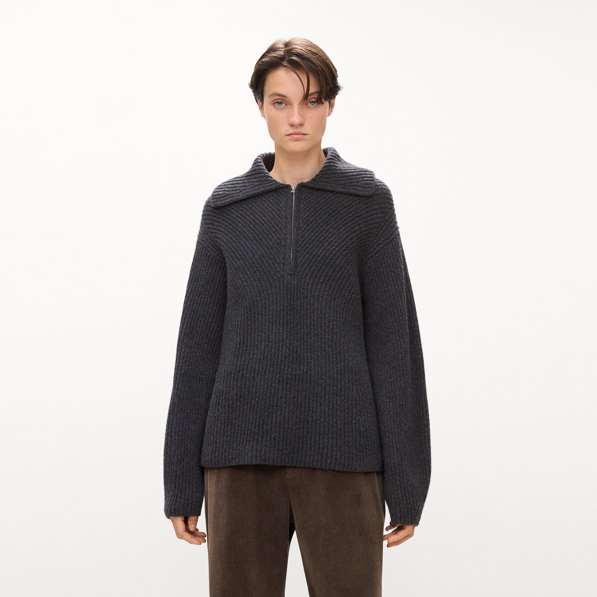 Ribbed Half-Zip Sweater in Felted Wool-Cashmere