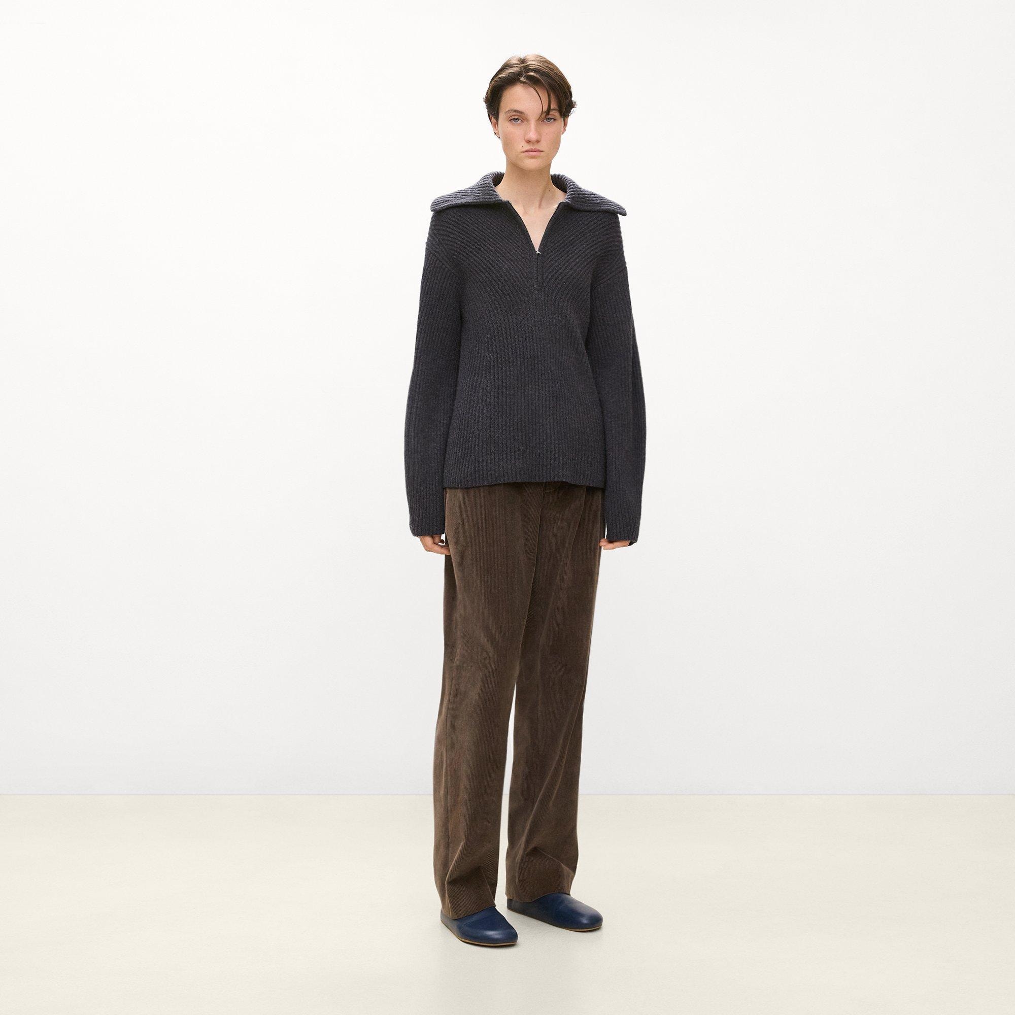 Ribbed Half-Zip Sweater in Felted Wool-Cashmere