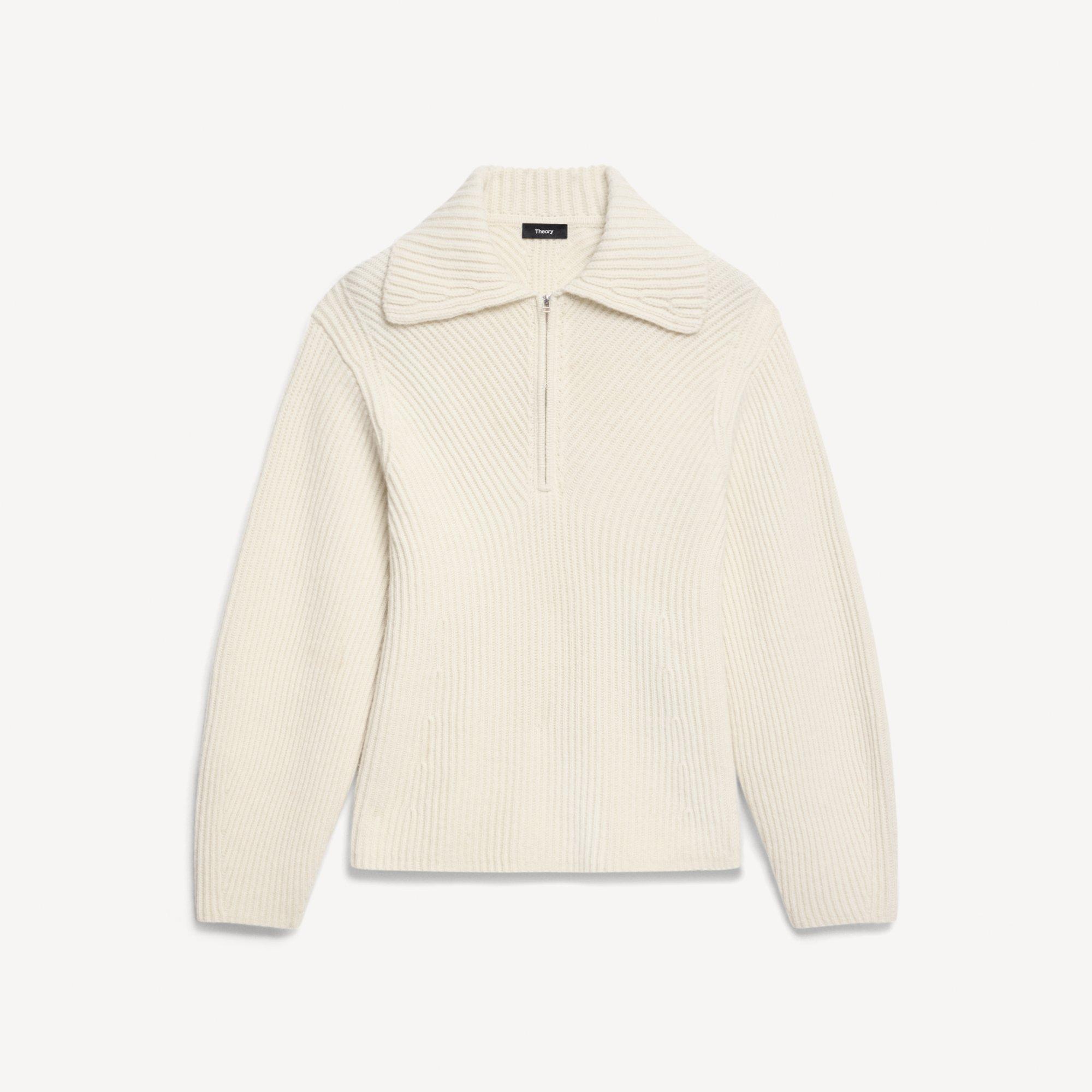 Ribbed Half-Zip Sweater in Felted Wool-Cashmere