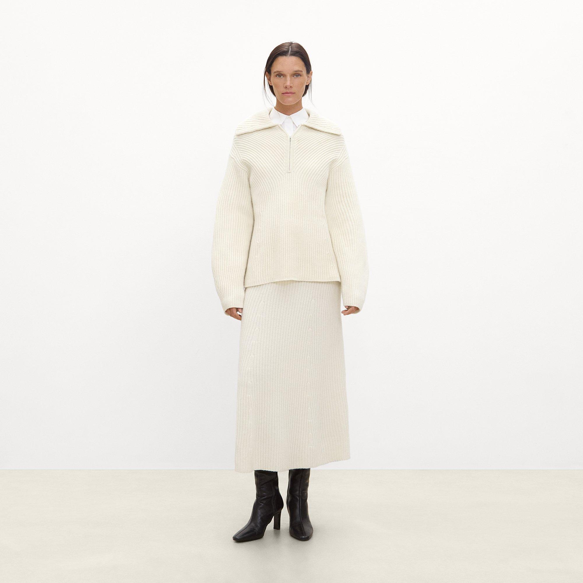 Ribbed Half-Zip Sweater in Felted Wool-Cashmere