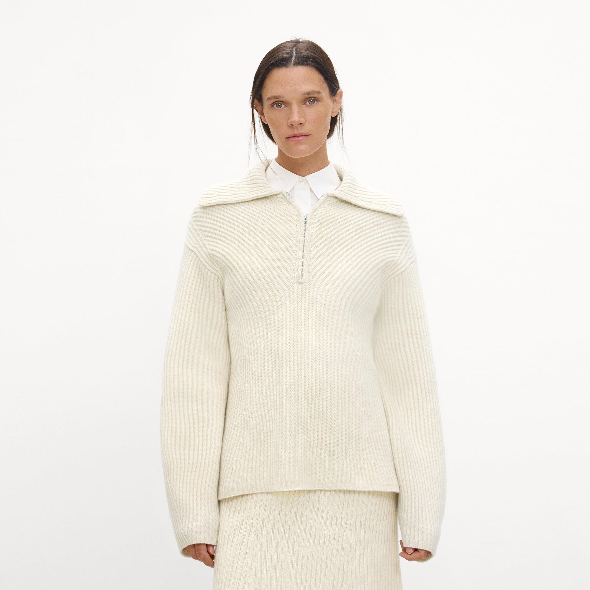 Ribbed Half-Zip Sweater in Felted Wool-Cashmere