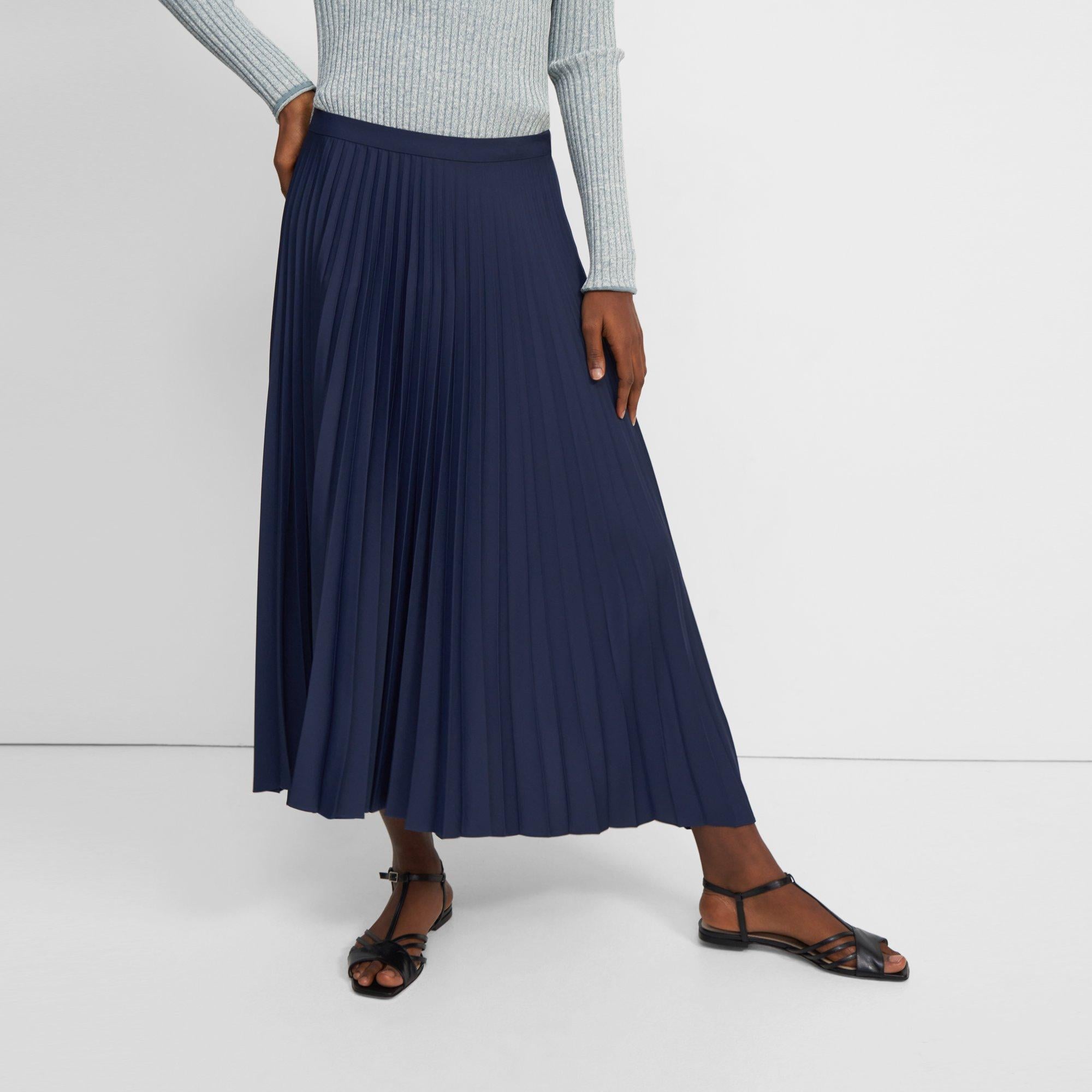 Pleated Skirt in Satin Crepe