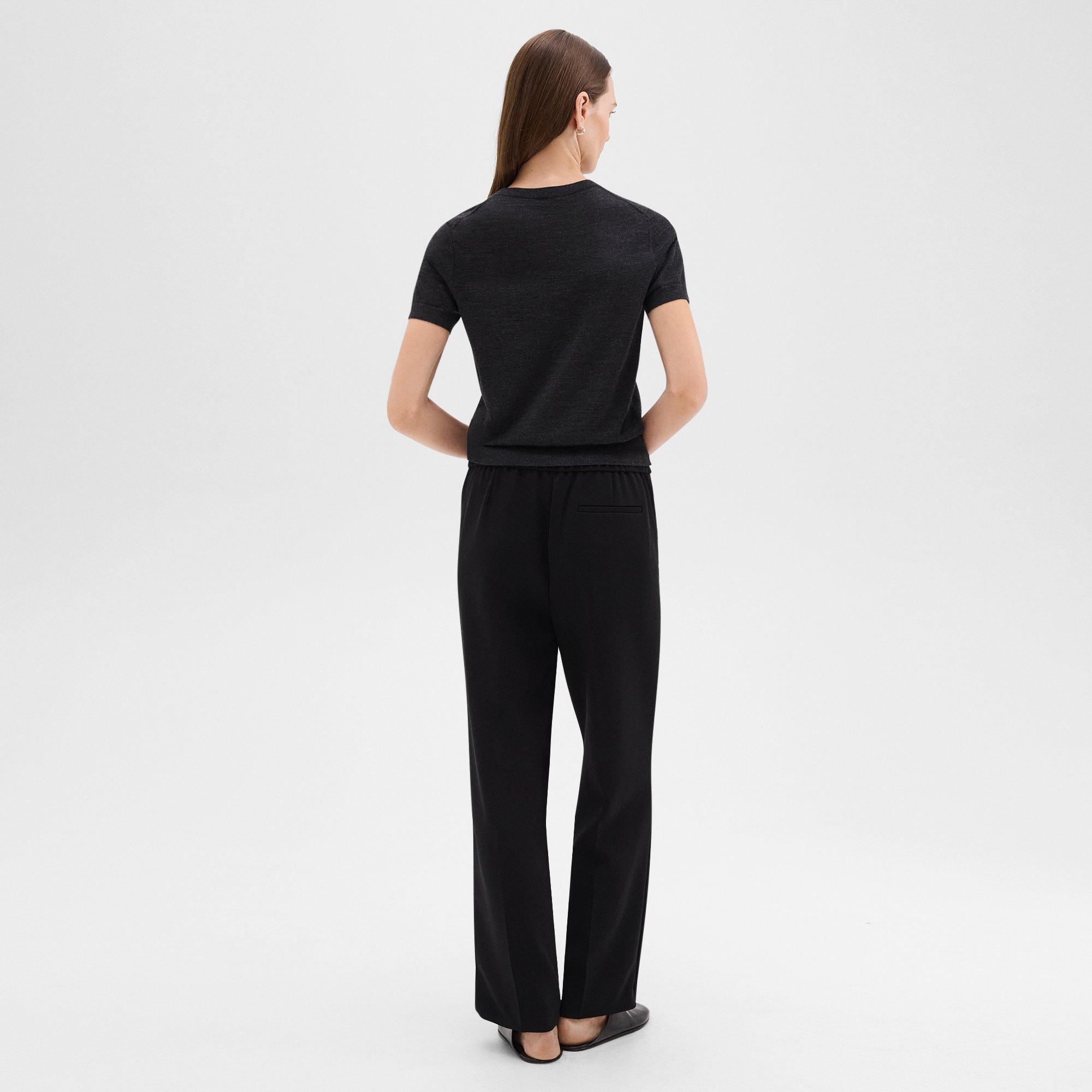 Wide-Leg Pull-On Trousers in Admiral Crepe