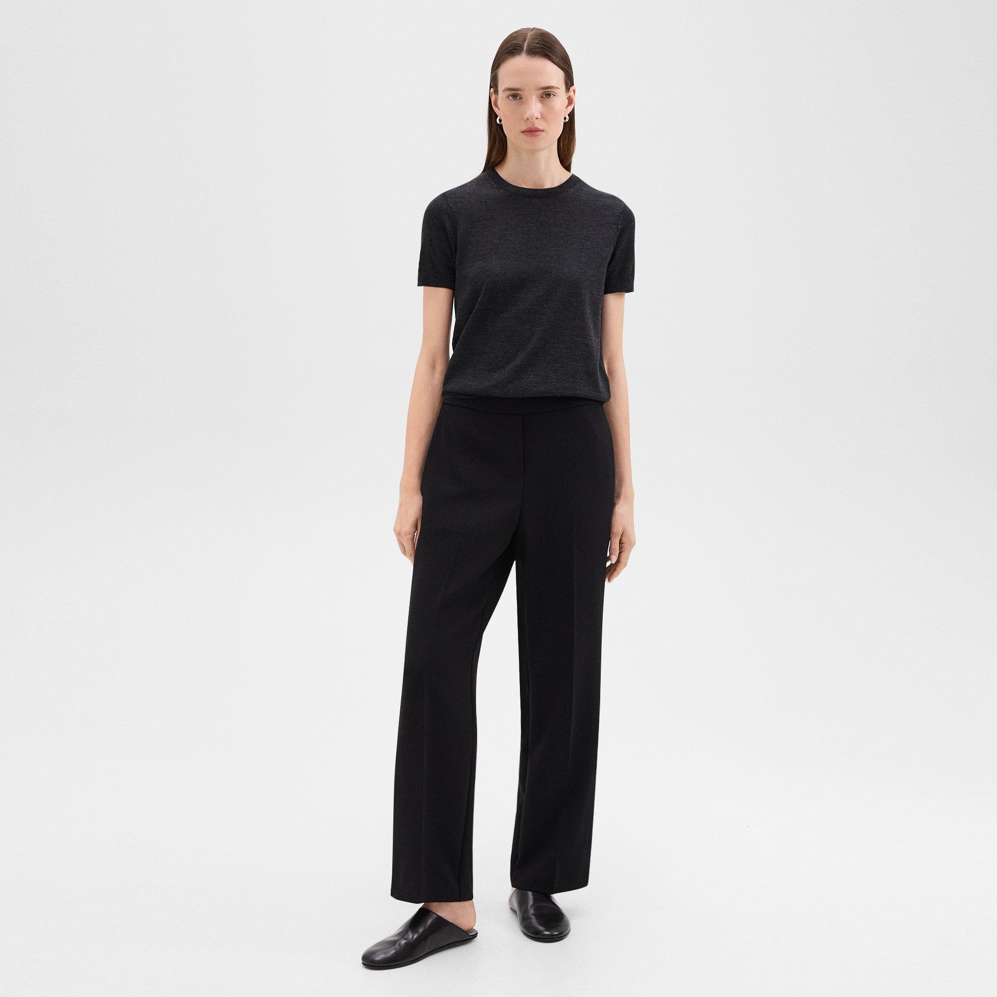 Wide-Leg Pull-On Trousers in Admiral Crepe