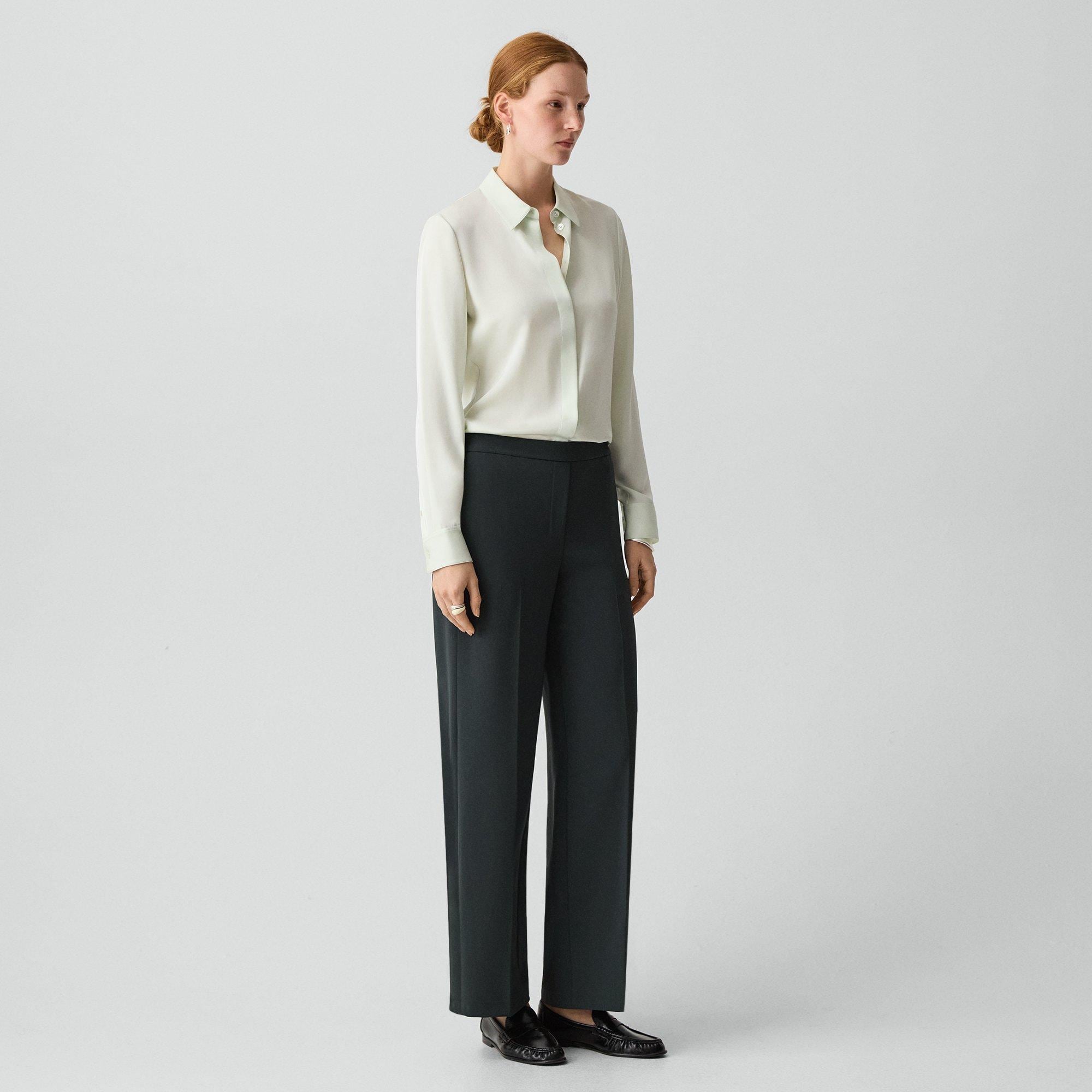 Wide-Leg Pull-On Trousers in Admiral Crepe