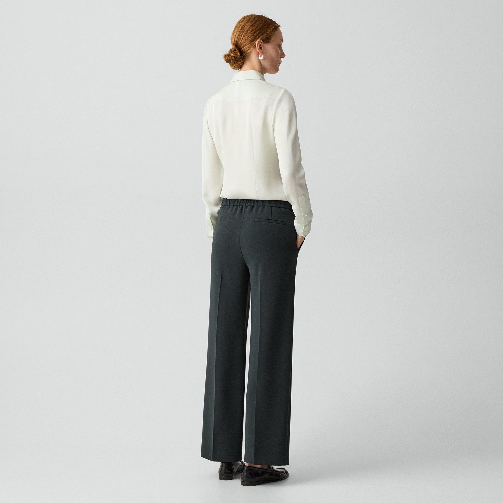 Wide-Leg Pull-On Trousers in Admiral Crepe
