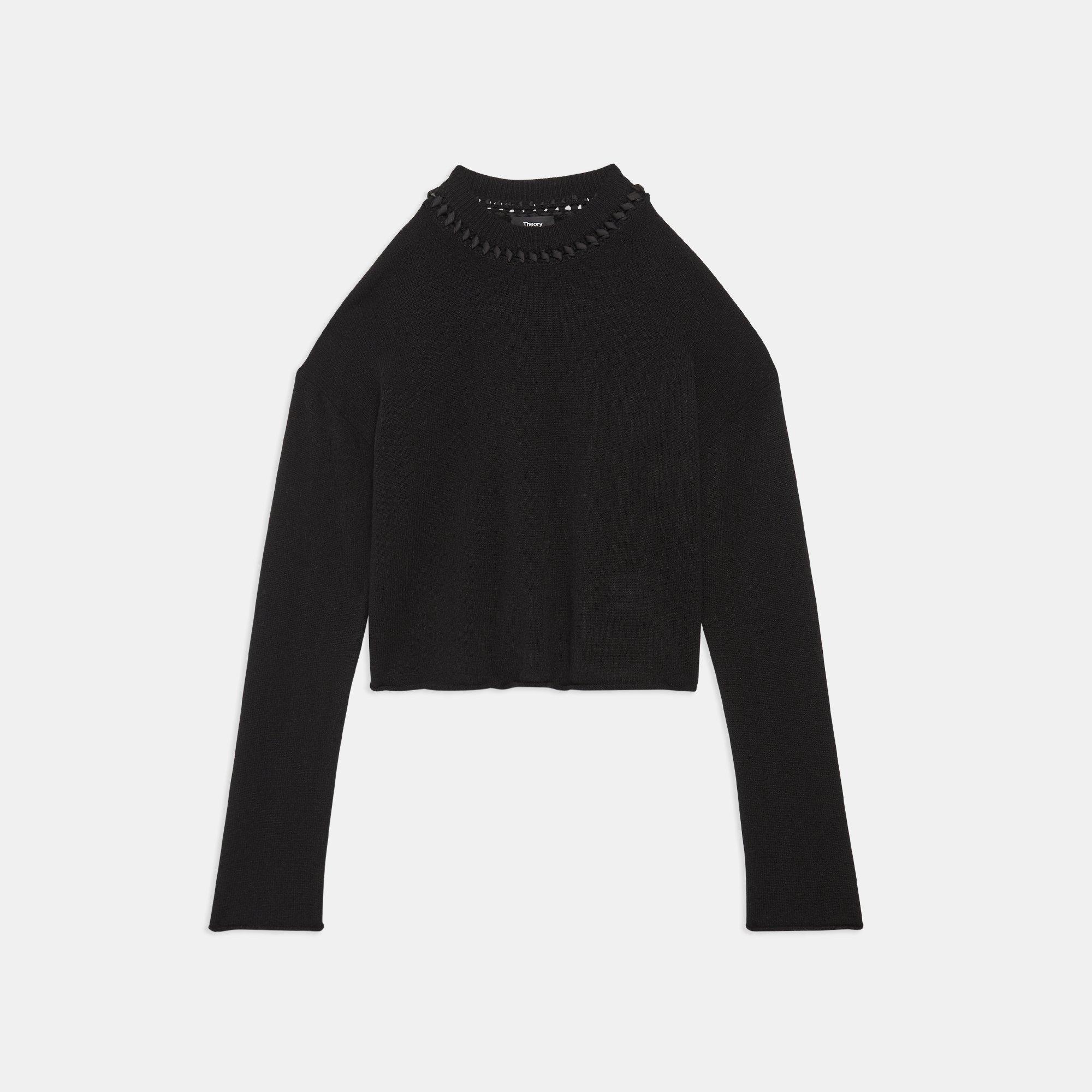 Ribbon-Trim Cropped Sweater in Cashmere