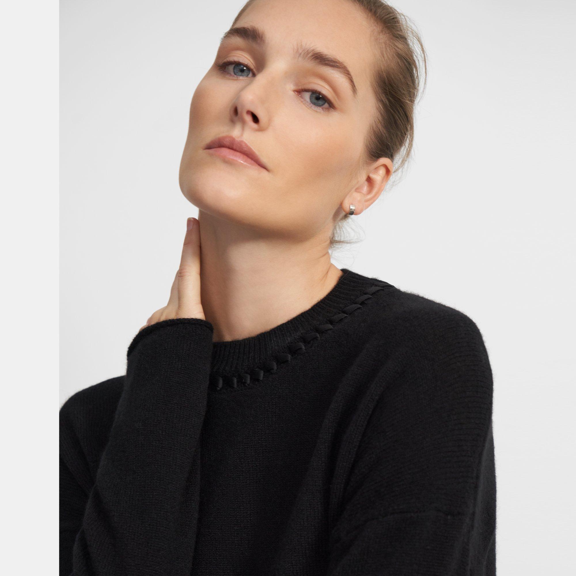 Ribbon-Trim Cropped Sweater in Cashmere