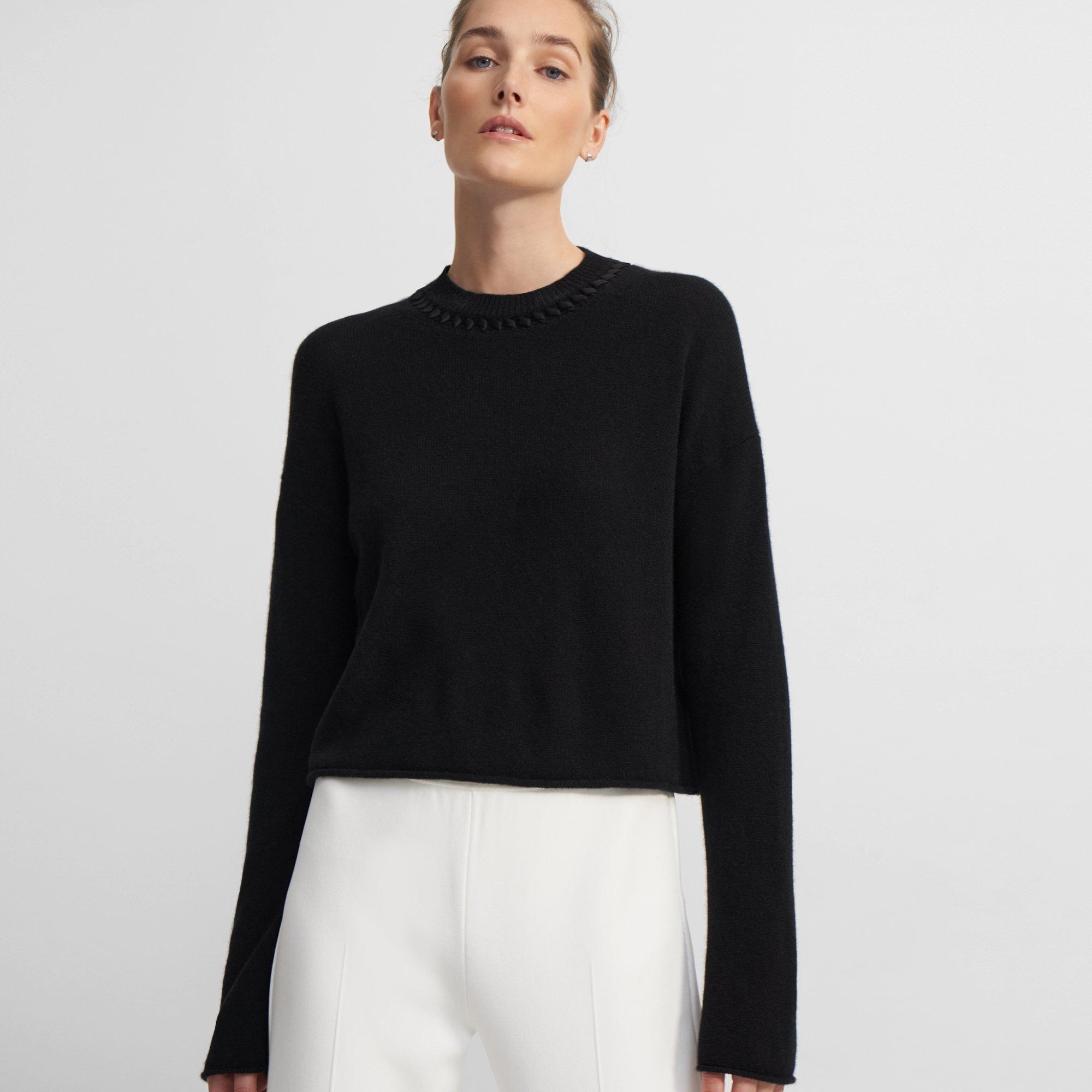 Ribbon-Trim Cropped Sweater in Cashmere