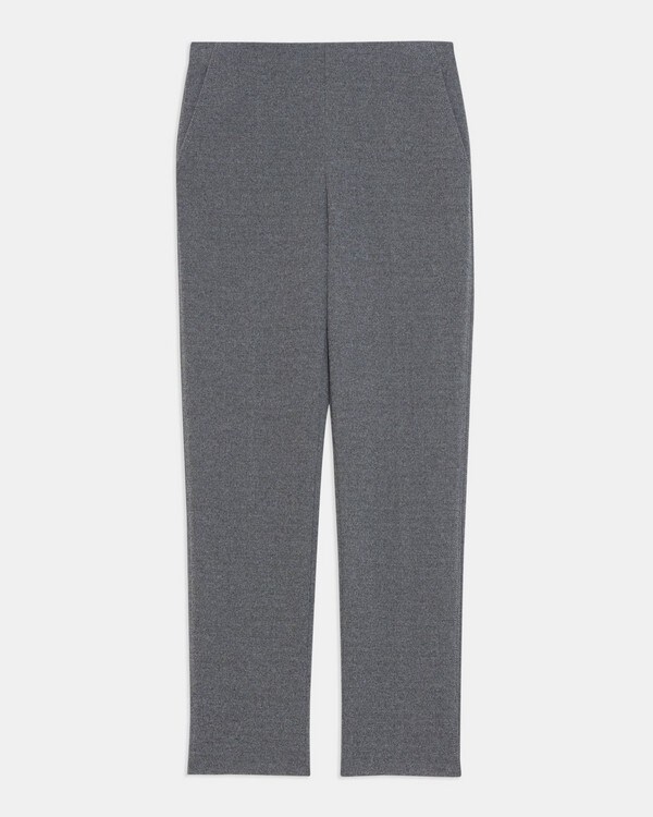 Topstitched Slim Cropped Side Zip Pant in Mélange Ponte