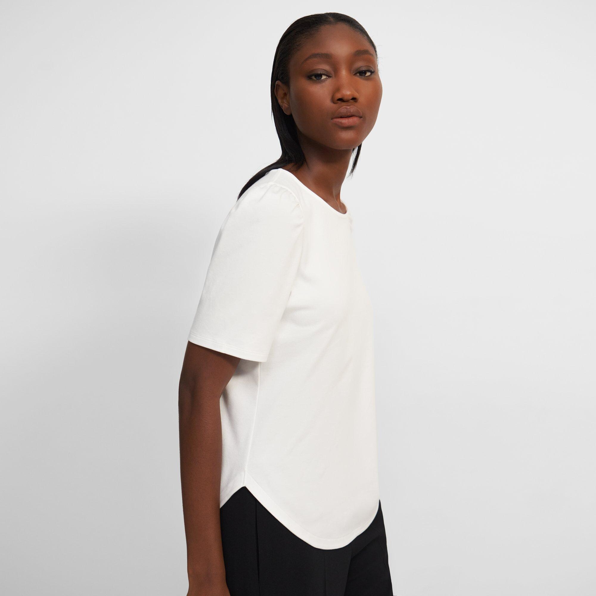 Cotton Jersey Short-Sleeve Ruched Tee | Theory