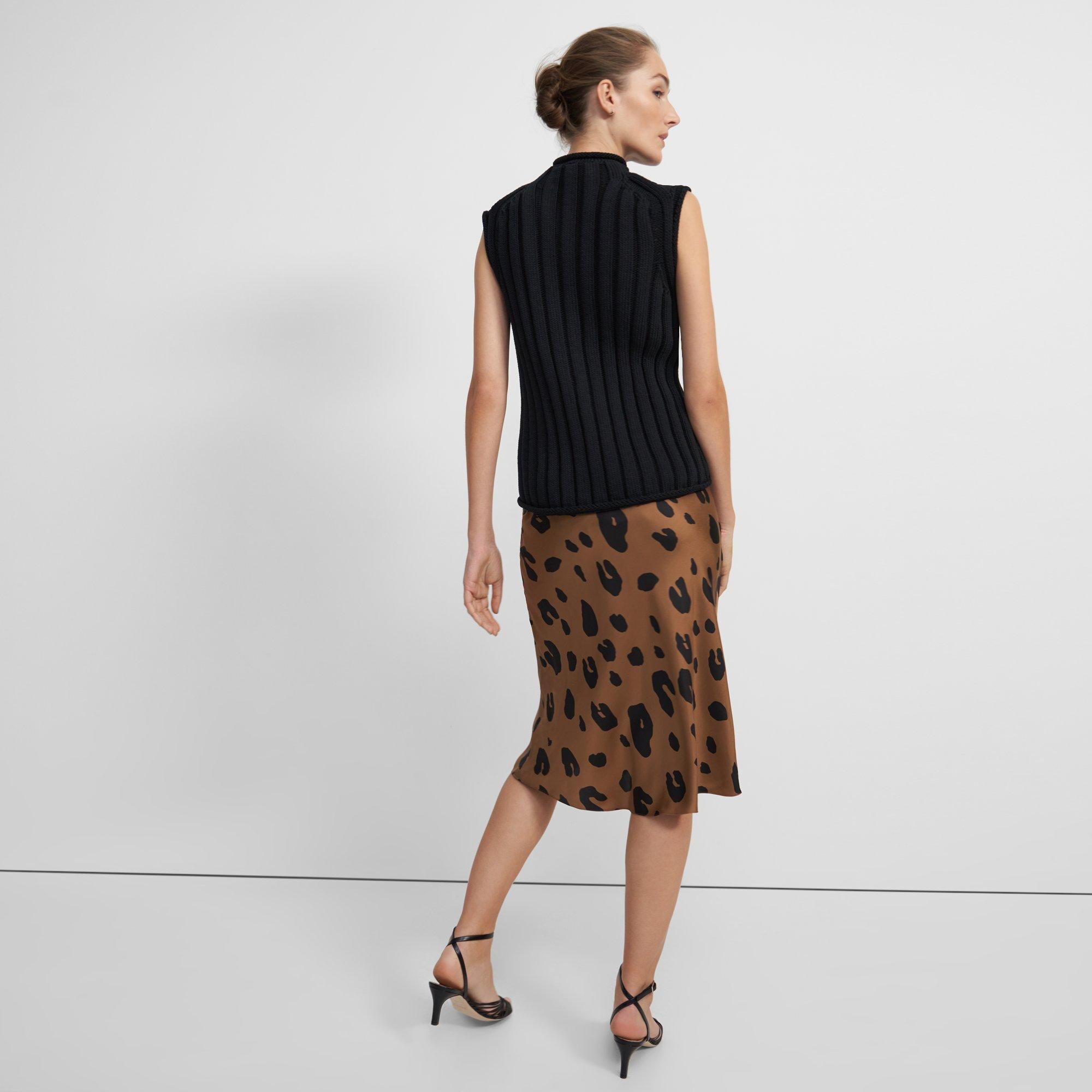 Leopard Print Silk Slip Skirt Theory