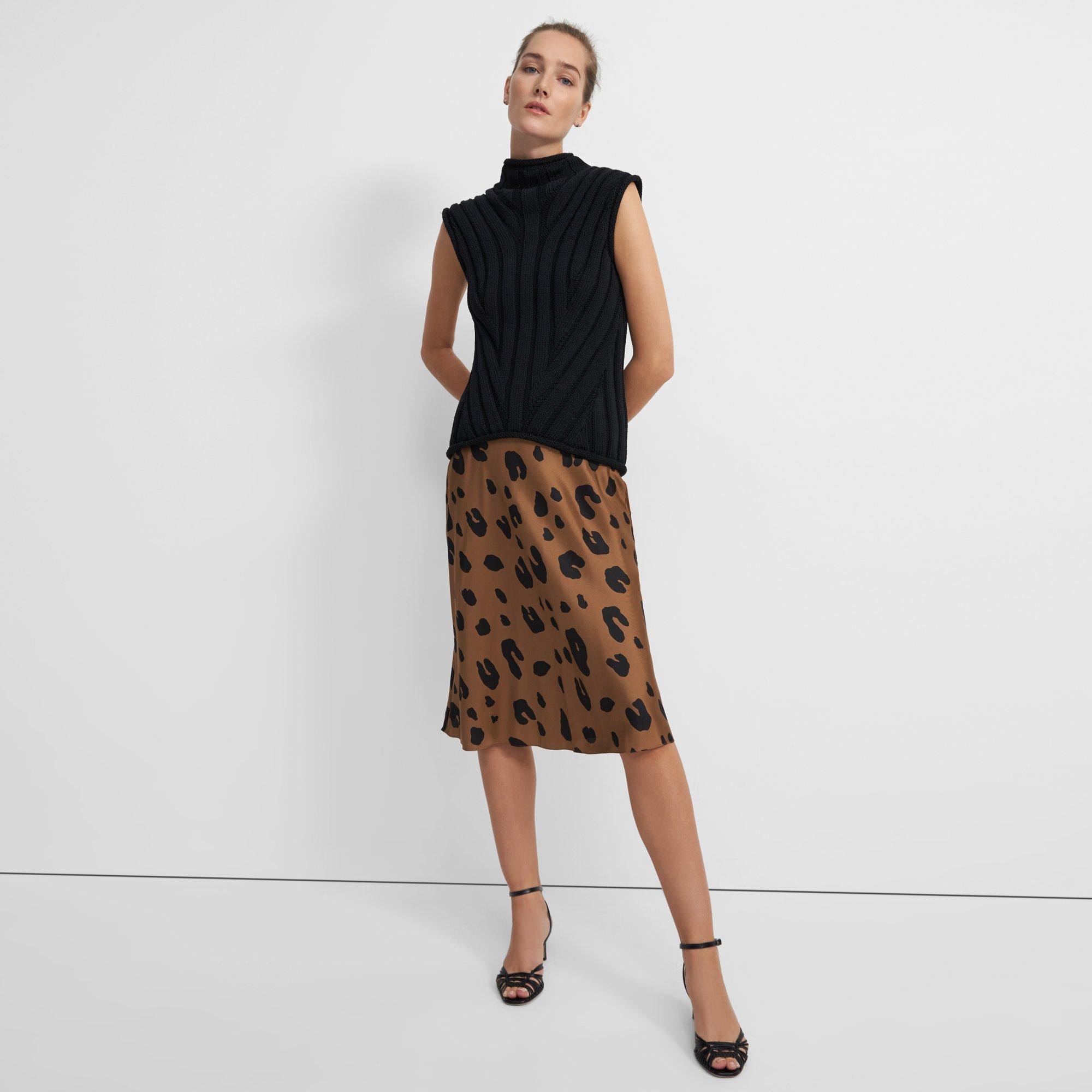 Leopard Print Silk Slip Skirt Theory
