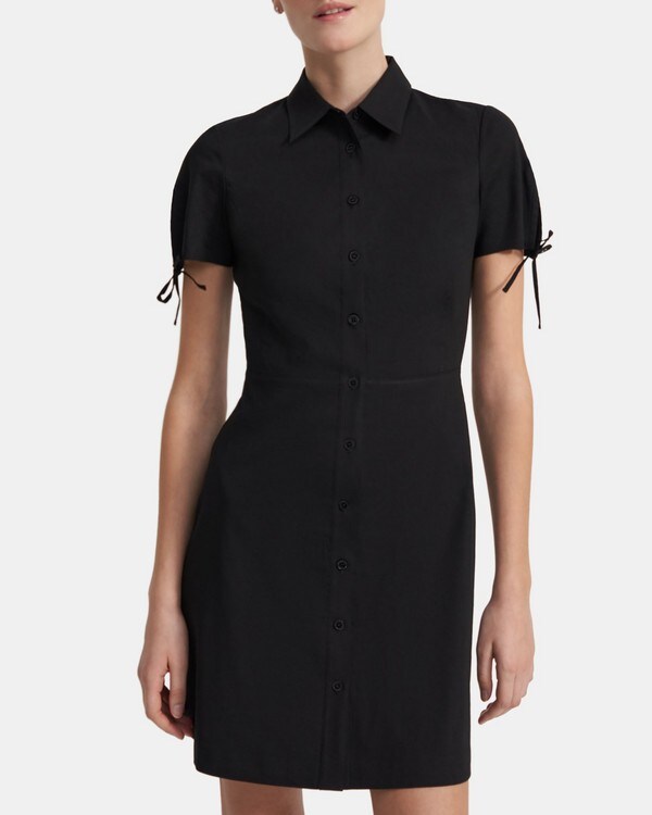 띠어리 Theory Fitted Shirt Dress in Good Linen,BLACK