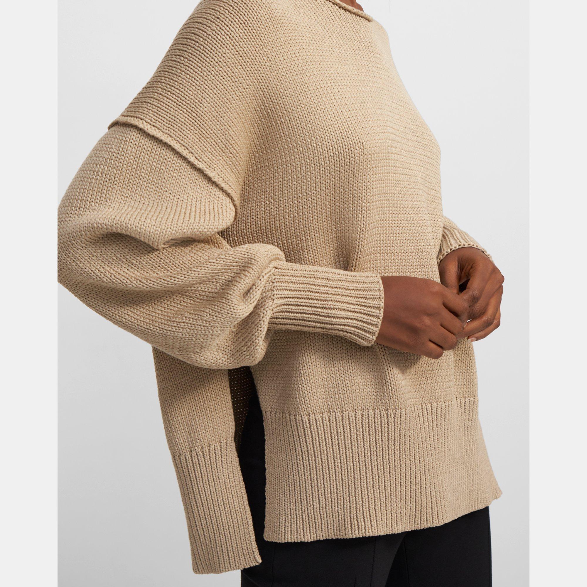 Theory Cotton Chainette Chunky 2024 Slit Sweater in Ecru