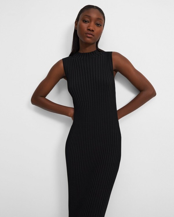 Flared Ribbed Dress in Stretch Knit