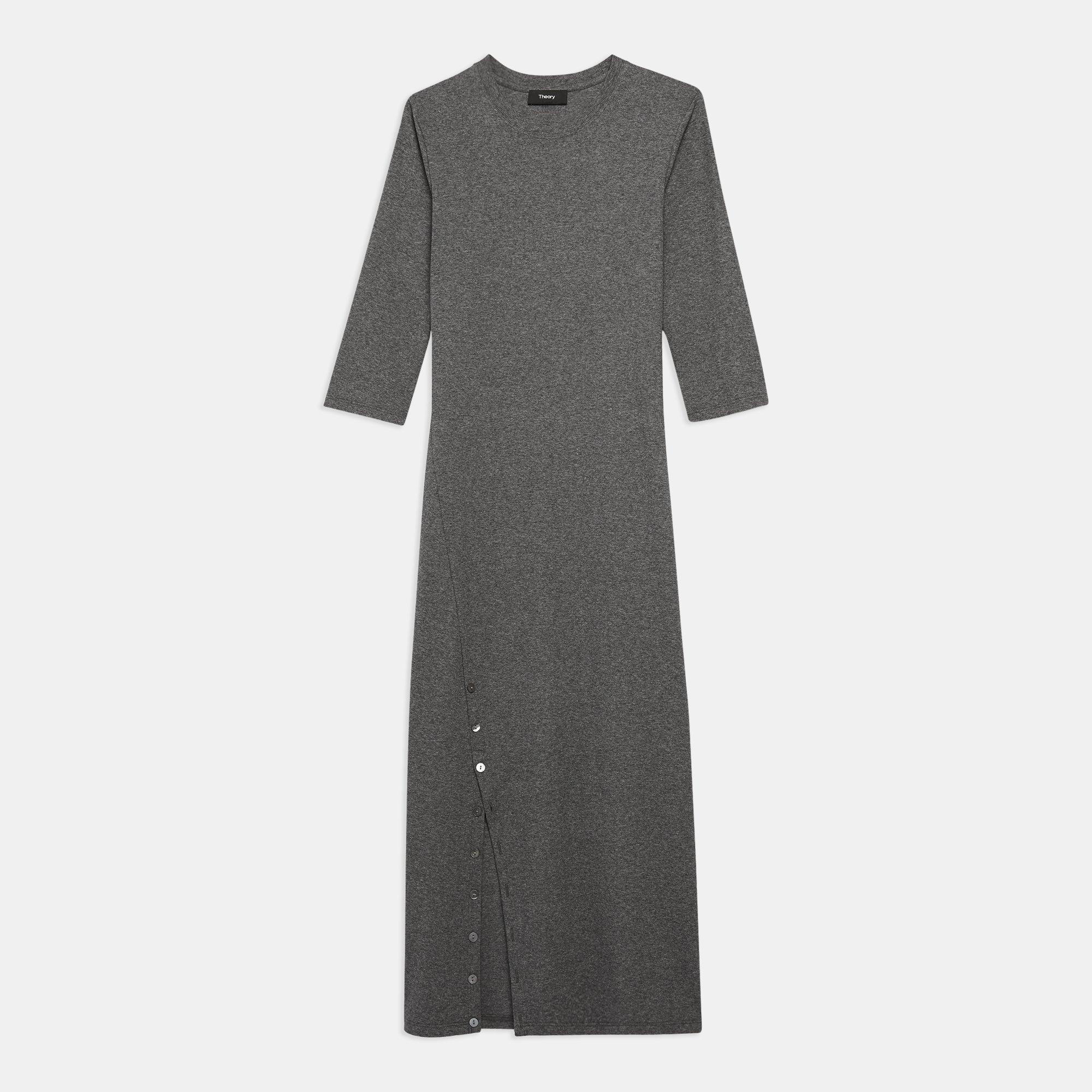Button-Hem Dress in Compact Stretch Knit