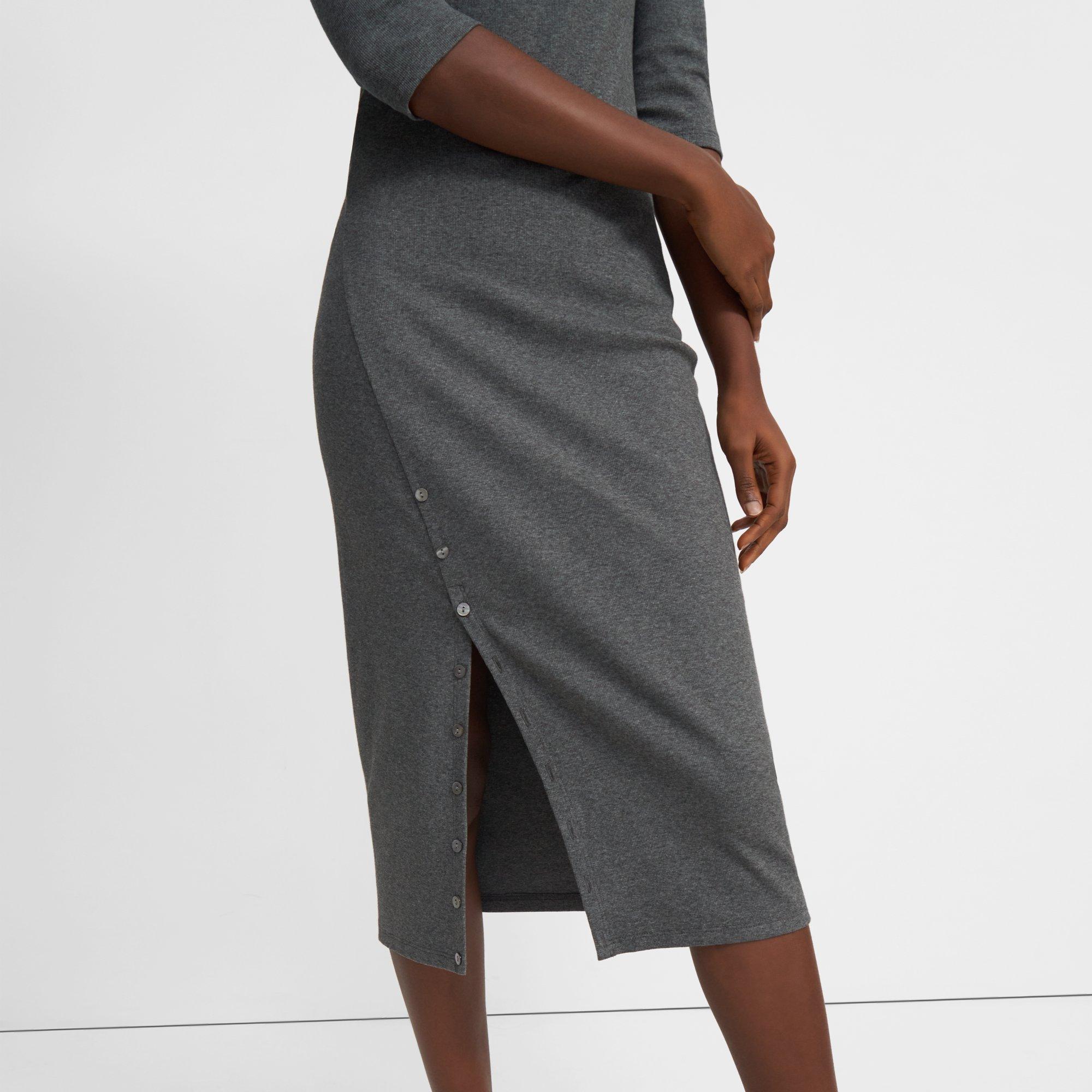 Button-Hem Dress in Compact Stretch Knit