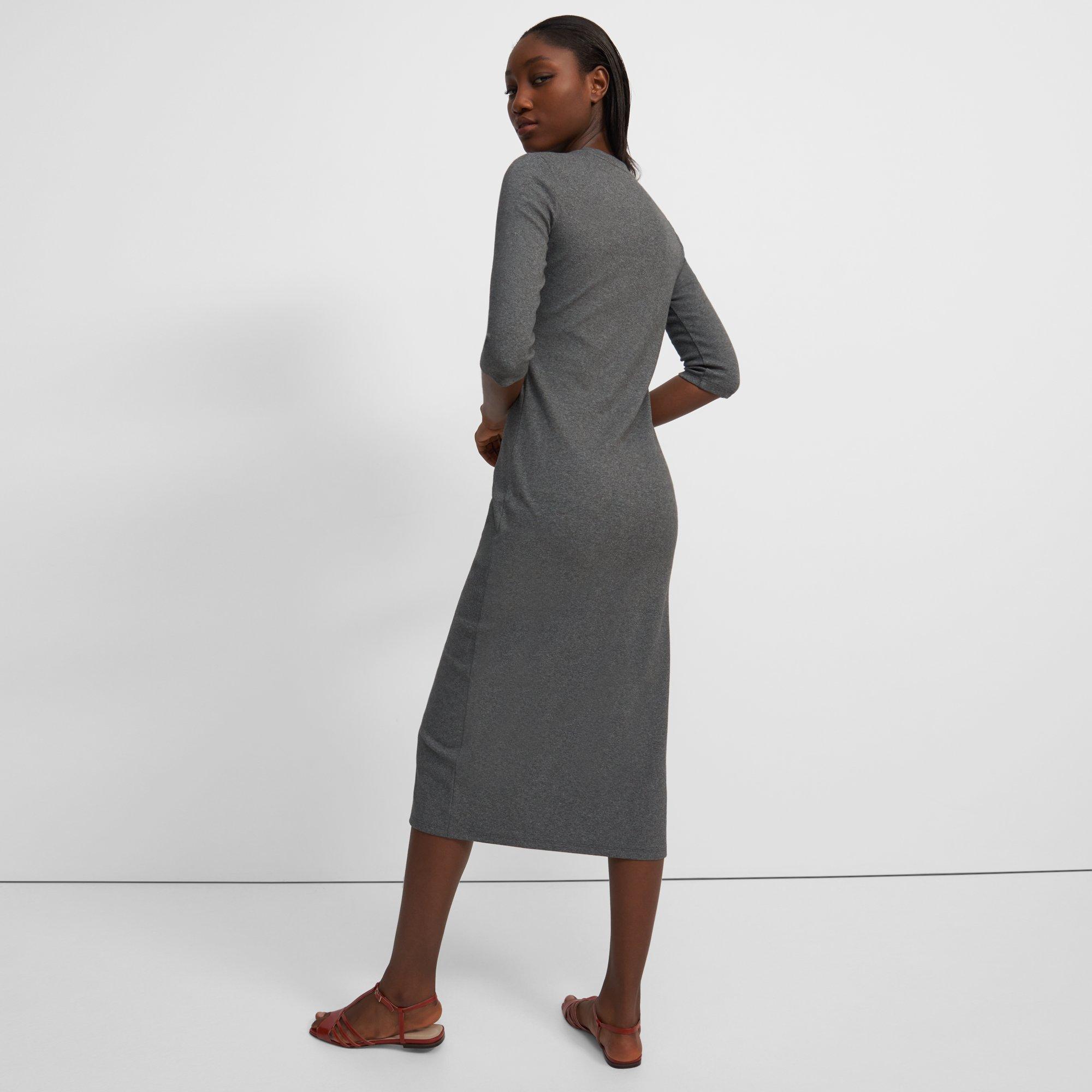 Button-Hem Dress in Compact Stretch Knit