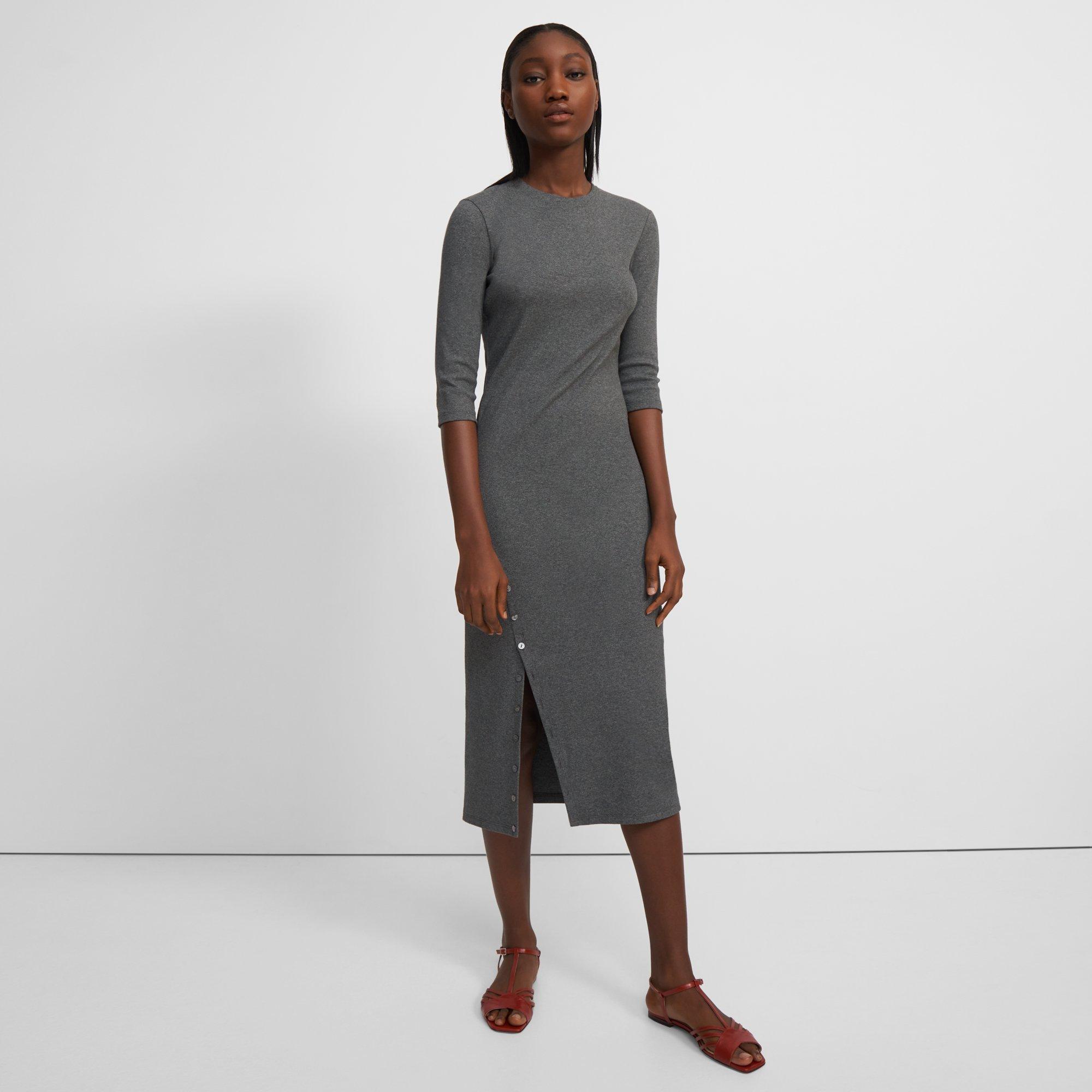 Button-Hem Dress in Compact Stretch Knit