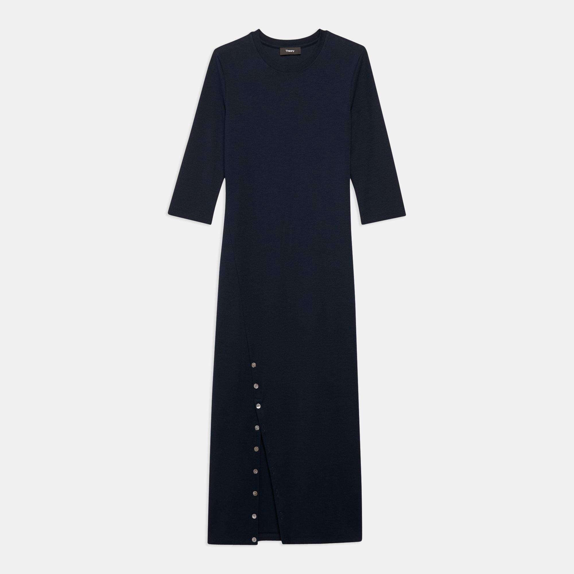Button-Hem Dress in Compact Stretch Knit