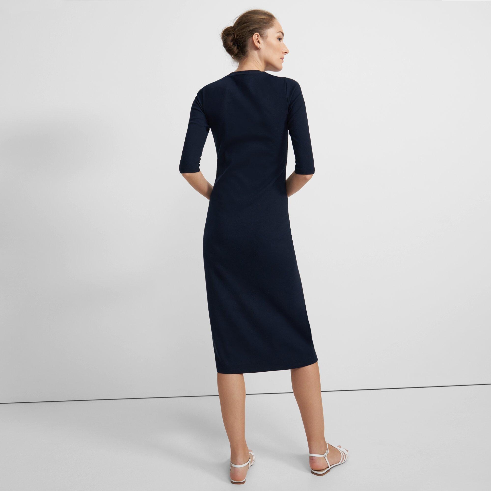 Button-Hem Dress in Compact Stretch Knit