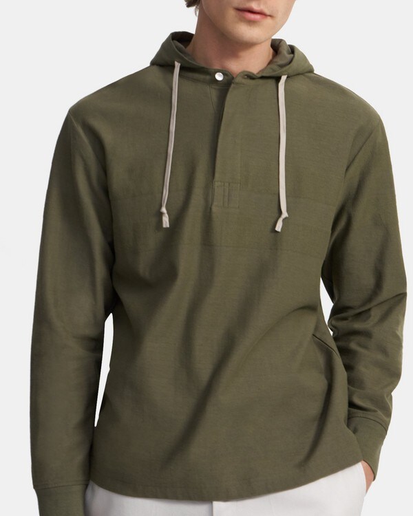 Buttoned Hoodie in Terry Cotton