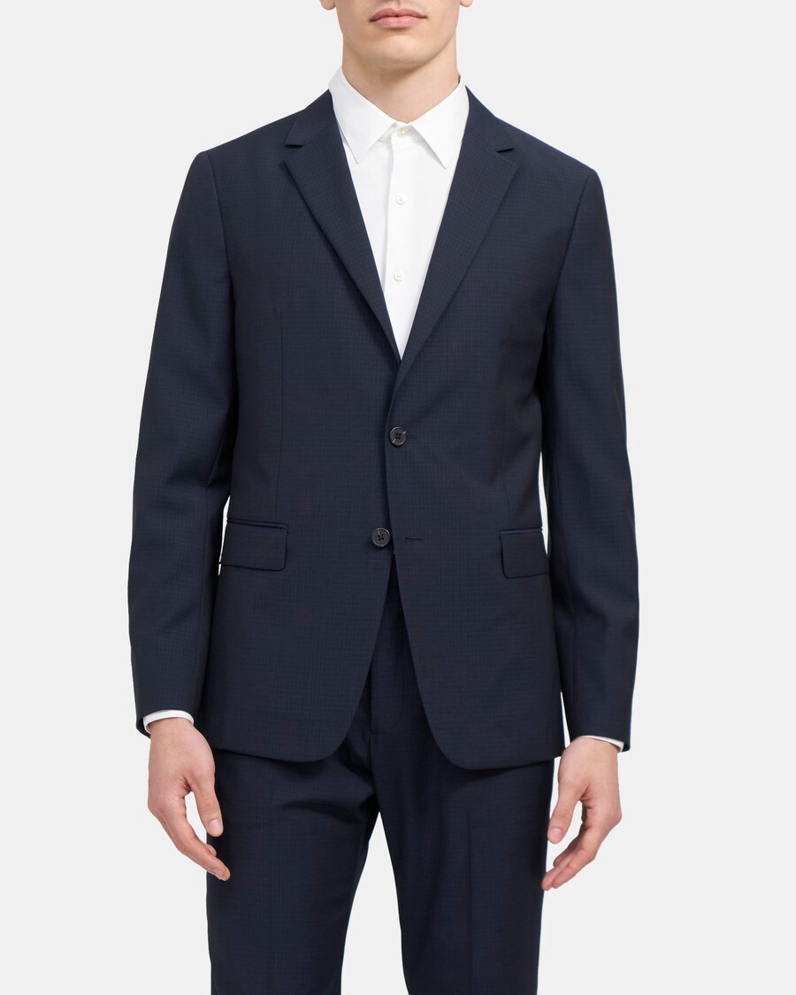Unstructured Suit Jacket in Grid Wool