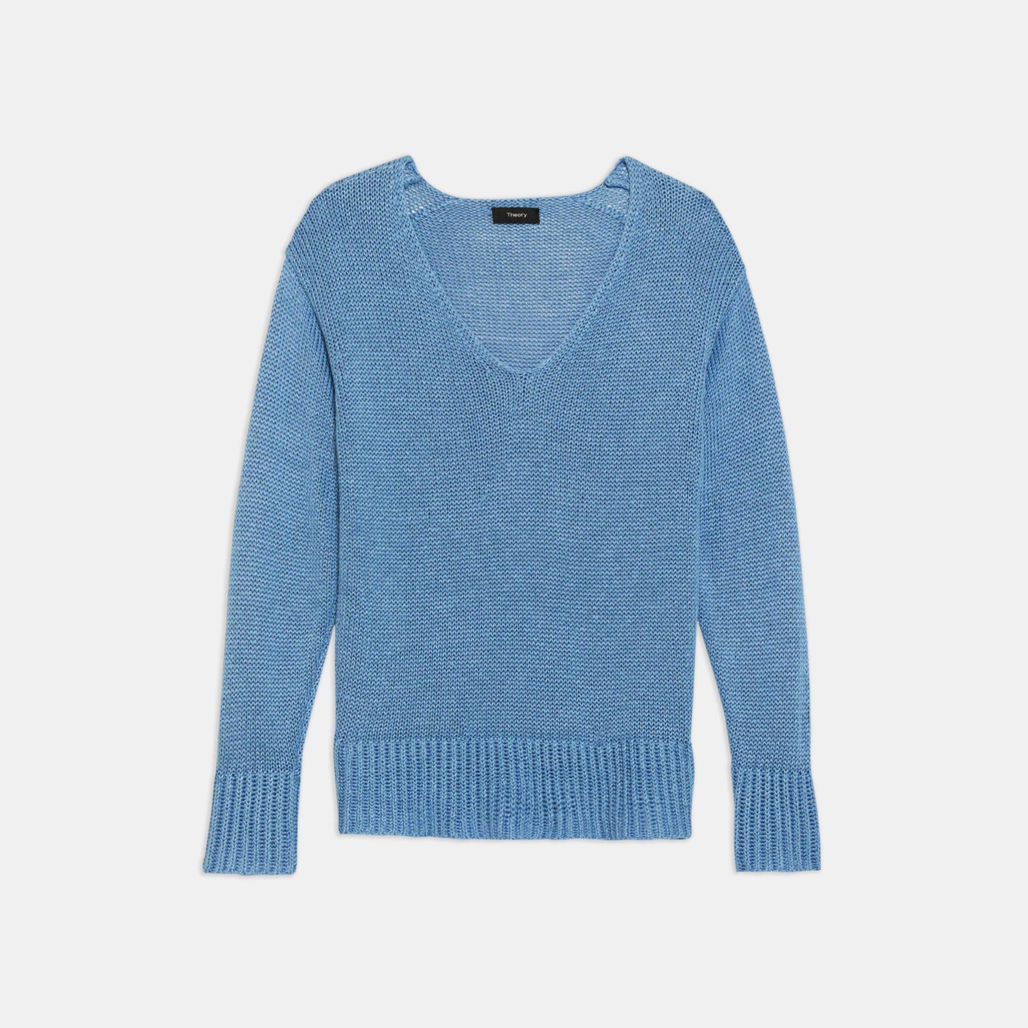 Knit Linen V-Neck Sweater | Theory