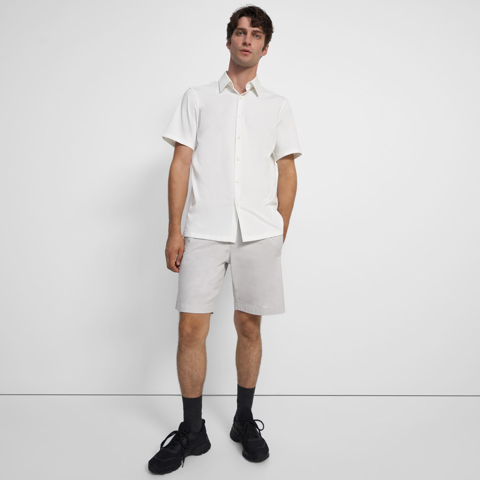 Irving Structured Knit Short-Sleeve Shirt in White 