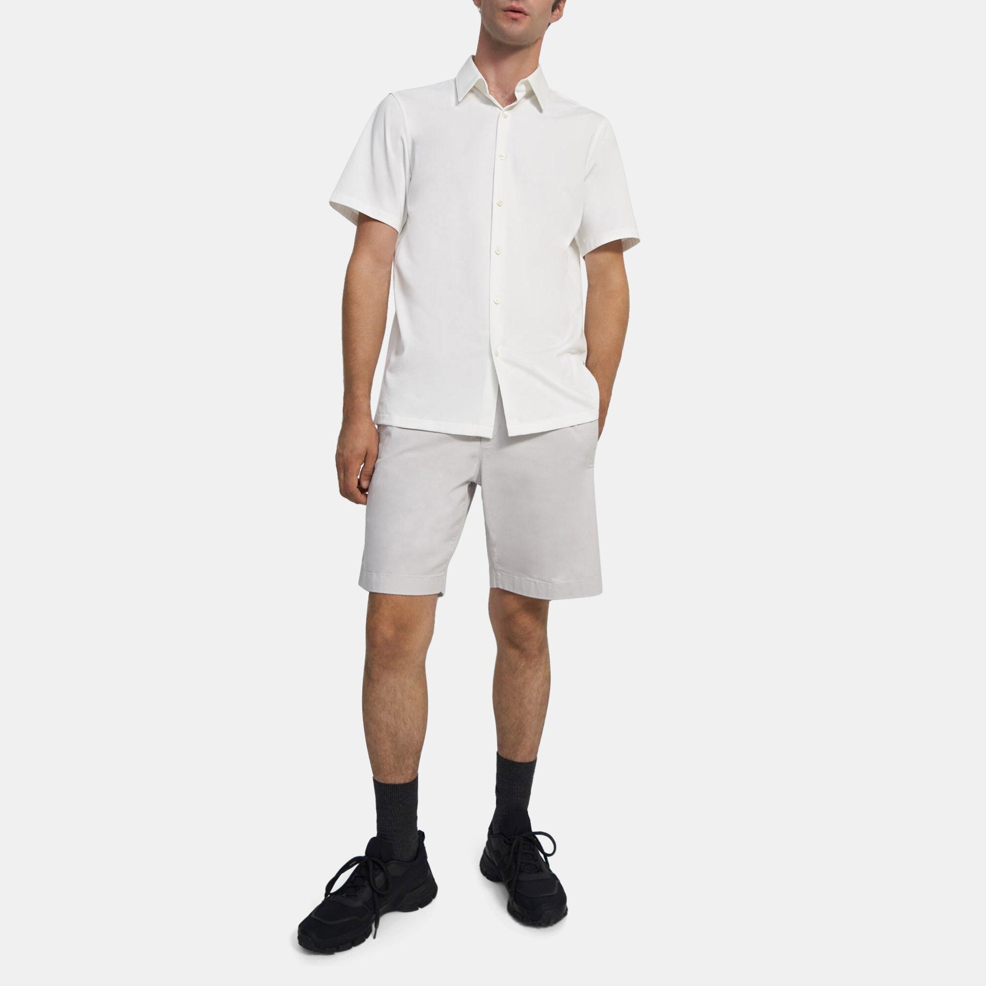 White Structure Knit Irving Short-Sleeve Shirt | Theory