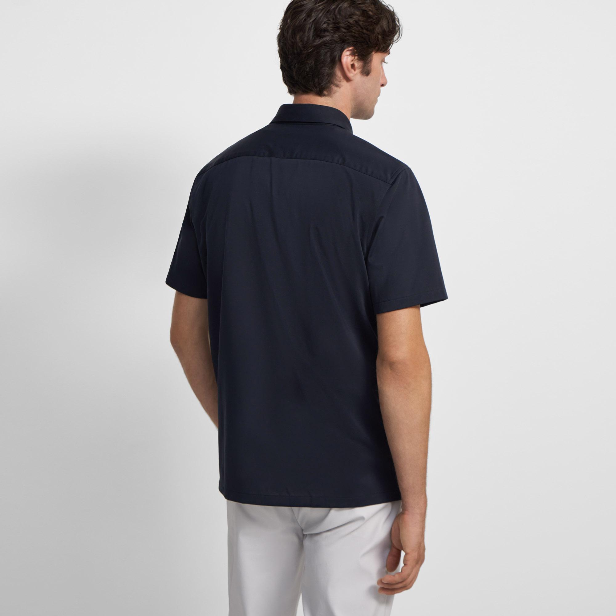 Blue Structure Knit Irving Short-Sleeve Shirt