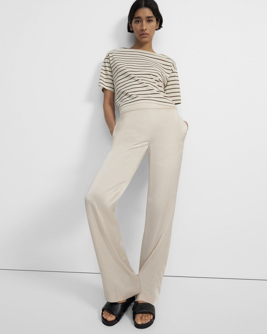 Crushed Satin Straight-Leg Pull-On Pant | Theory