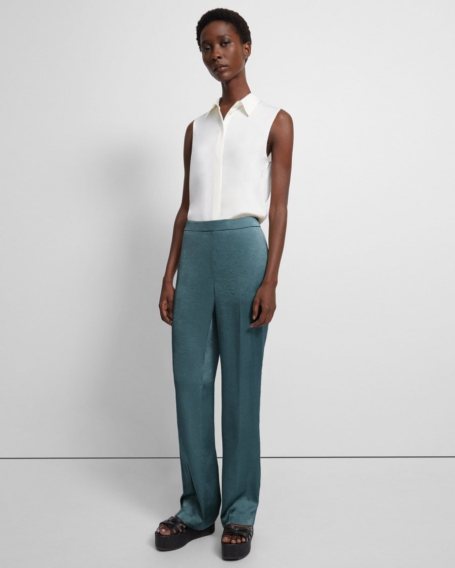 Straight Pull-On Pant in Crushed Satin