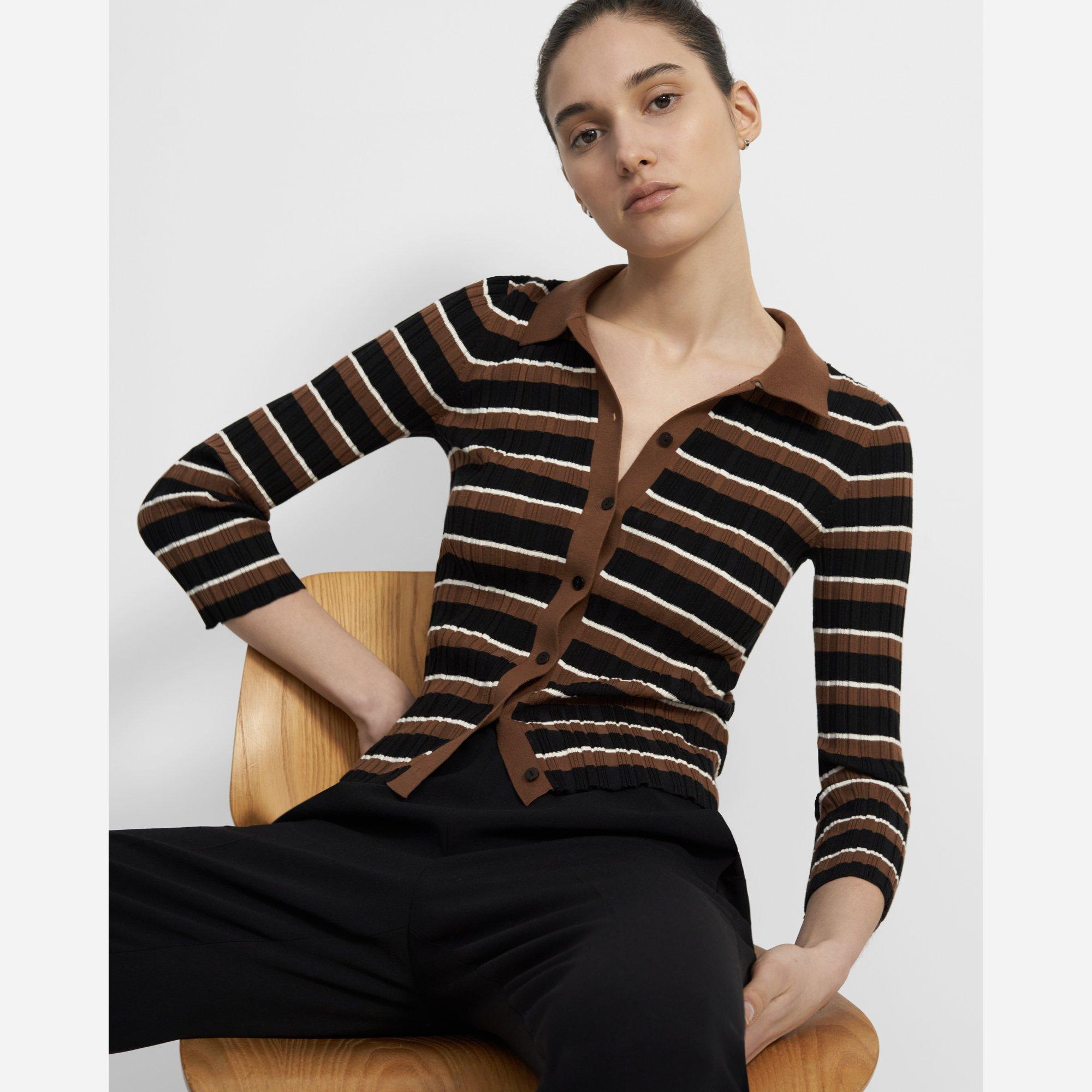 Deep V-Neck Cardigan in Cotton