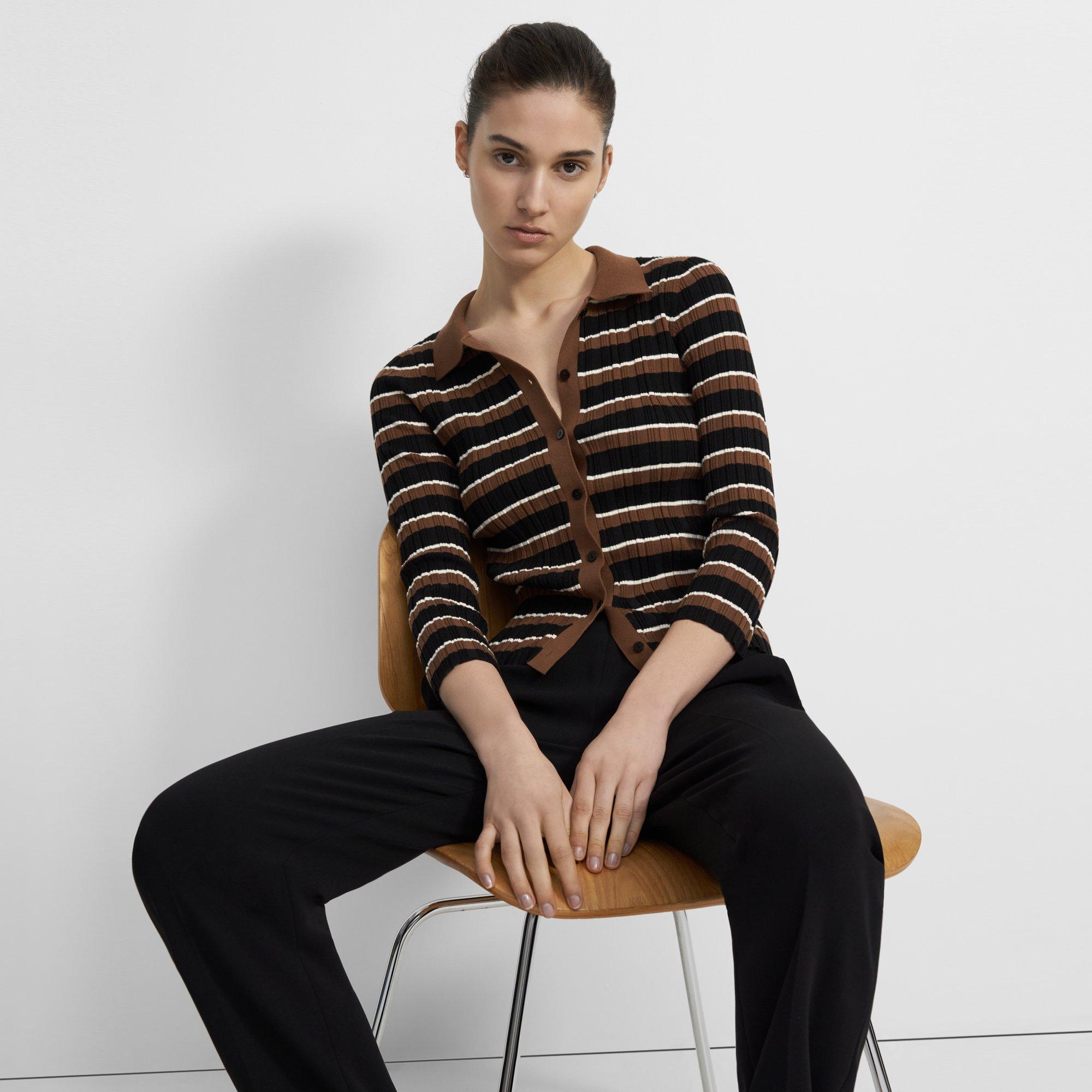 Deep V-Neck Cardigan in Cotton