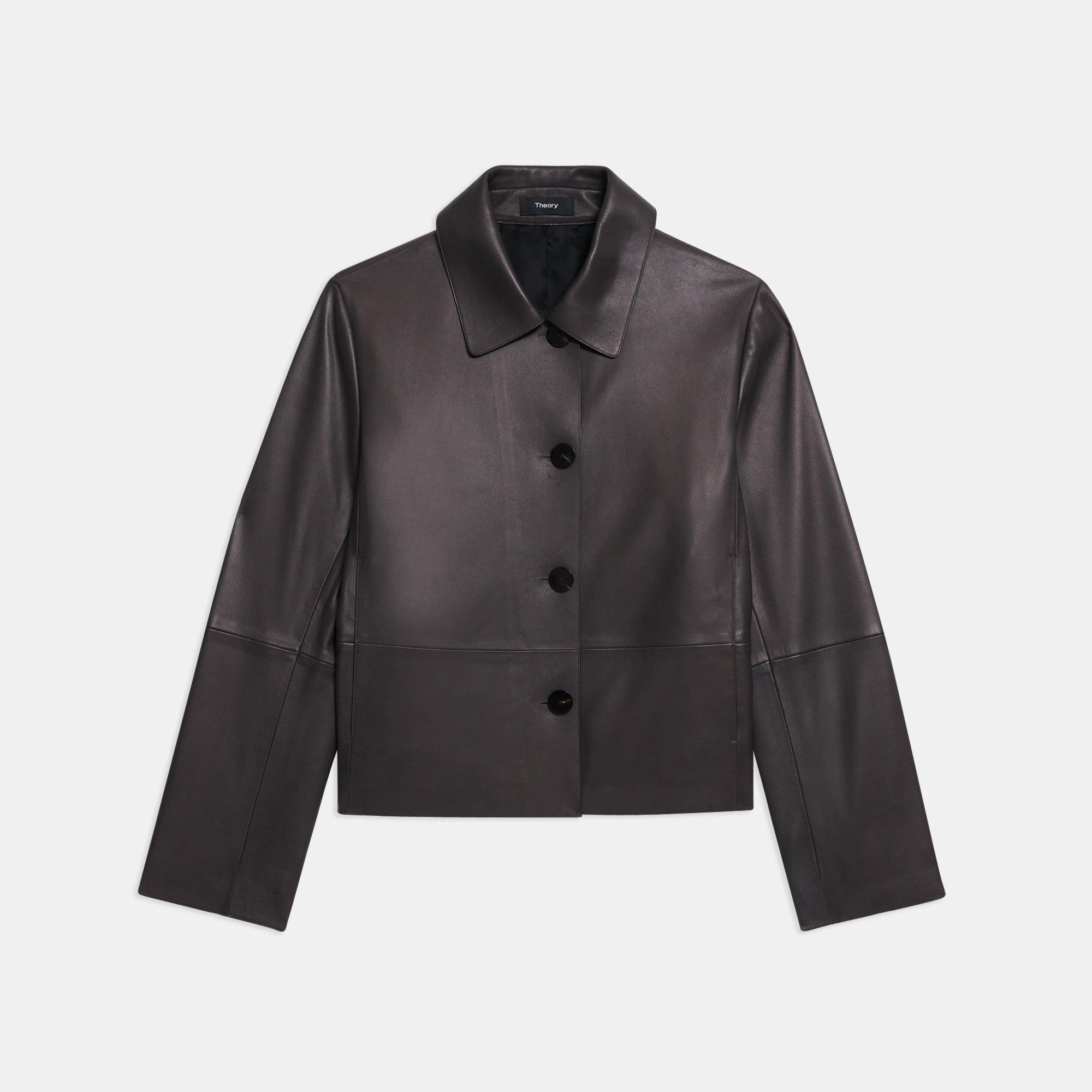 Leather Cropped Piazza Coat | Theory