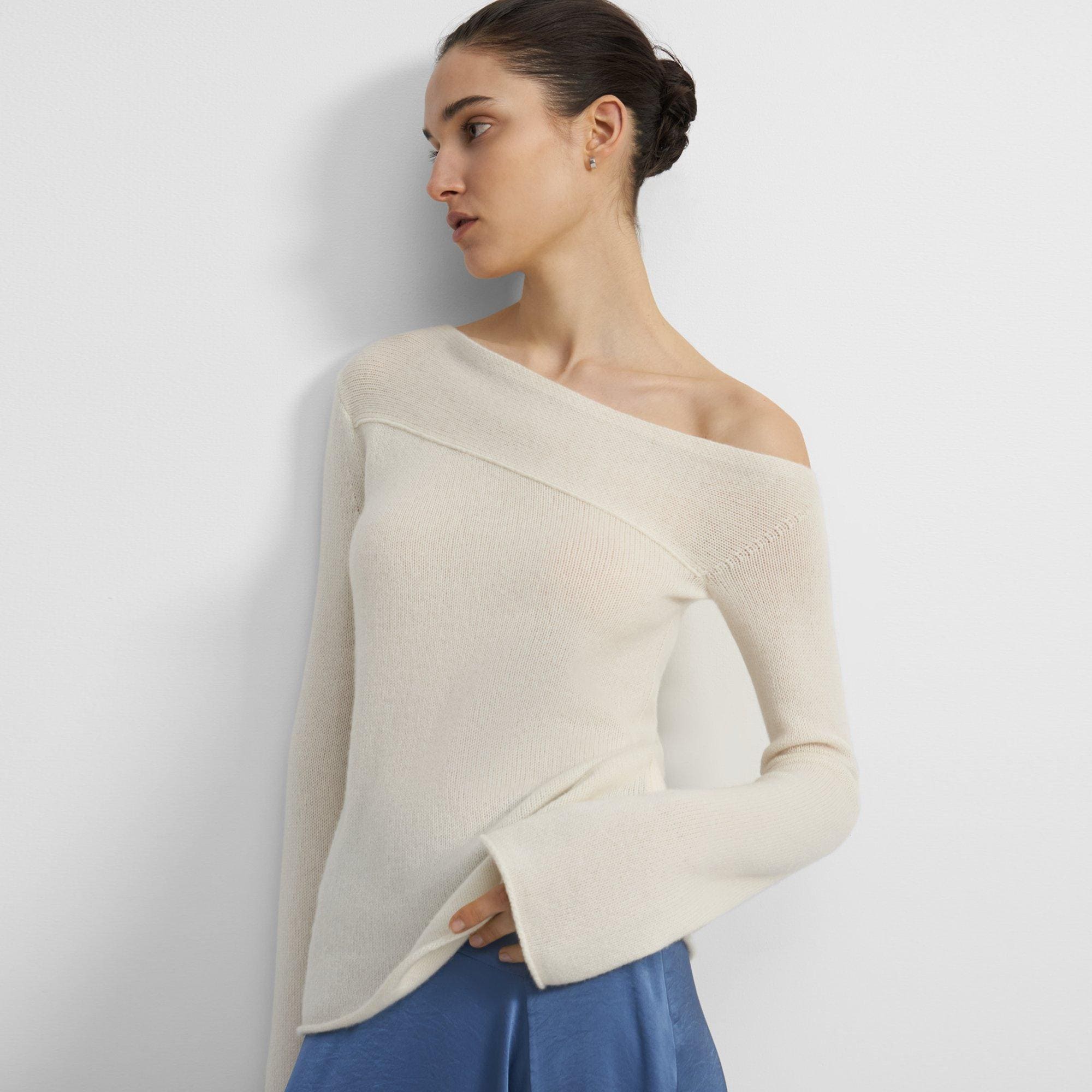 White Cashmere Asymmetrical Pullover Theory