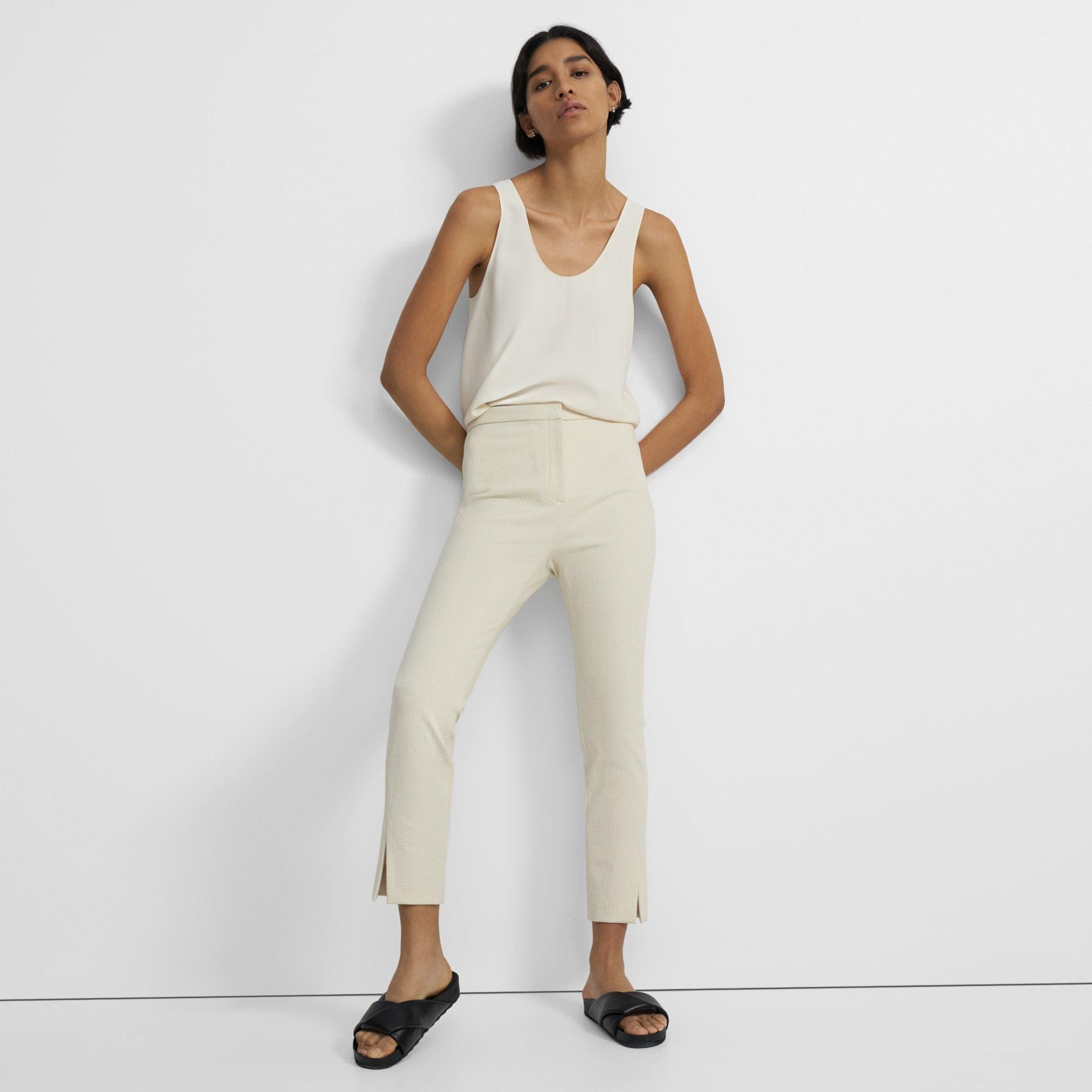 Waffle-Knit Cotton Straight Slit Pant | Theory