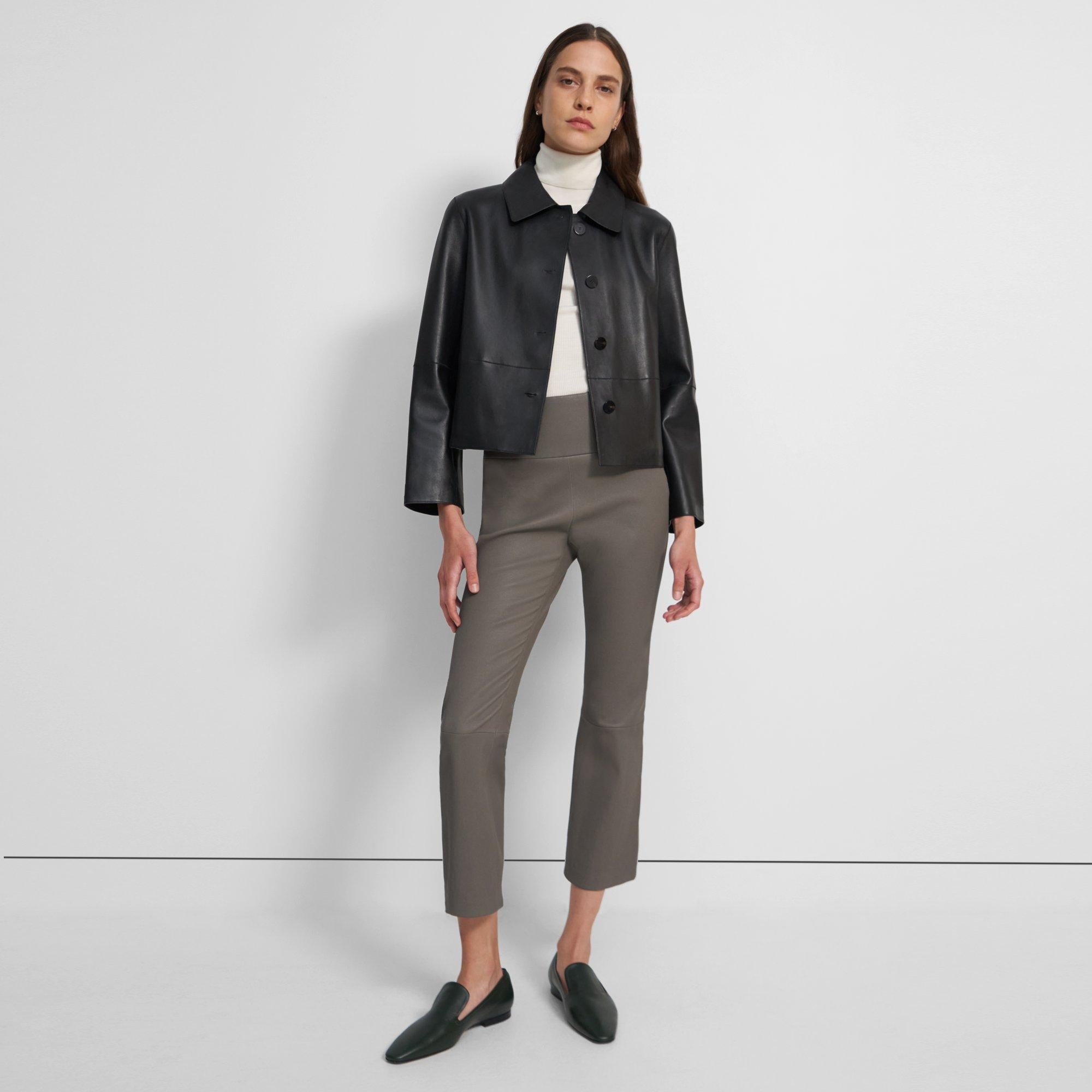 Theory Official Site | Cropped Piazza Jacket in Leather