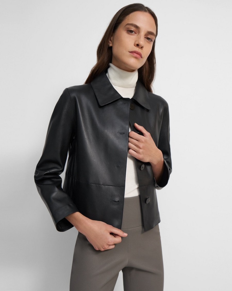 Cropped Piazza Jacket in Leather