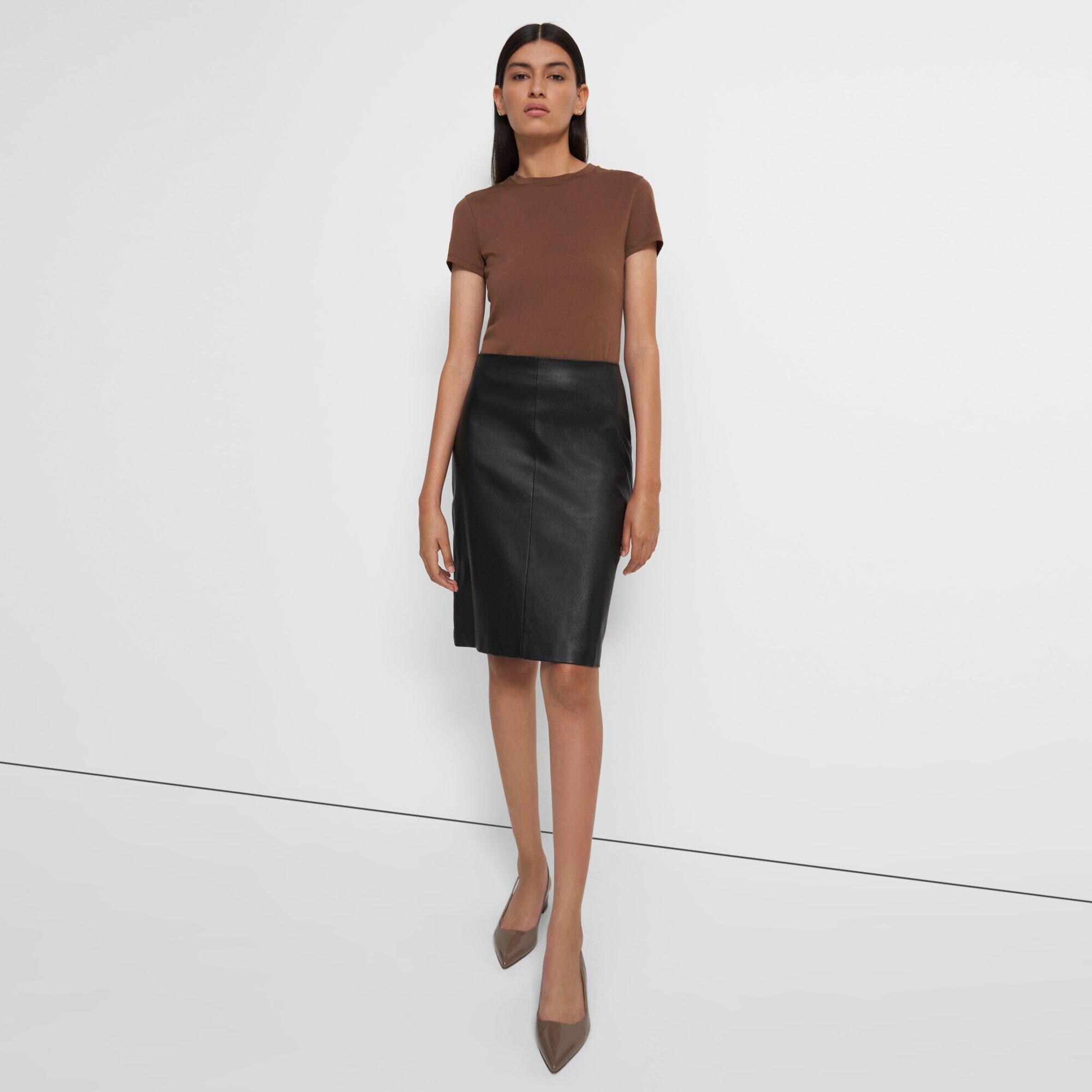 Combo Leather Pencil Skirt Theory