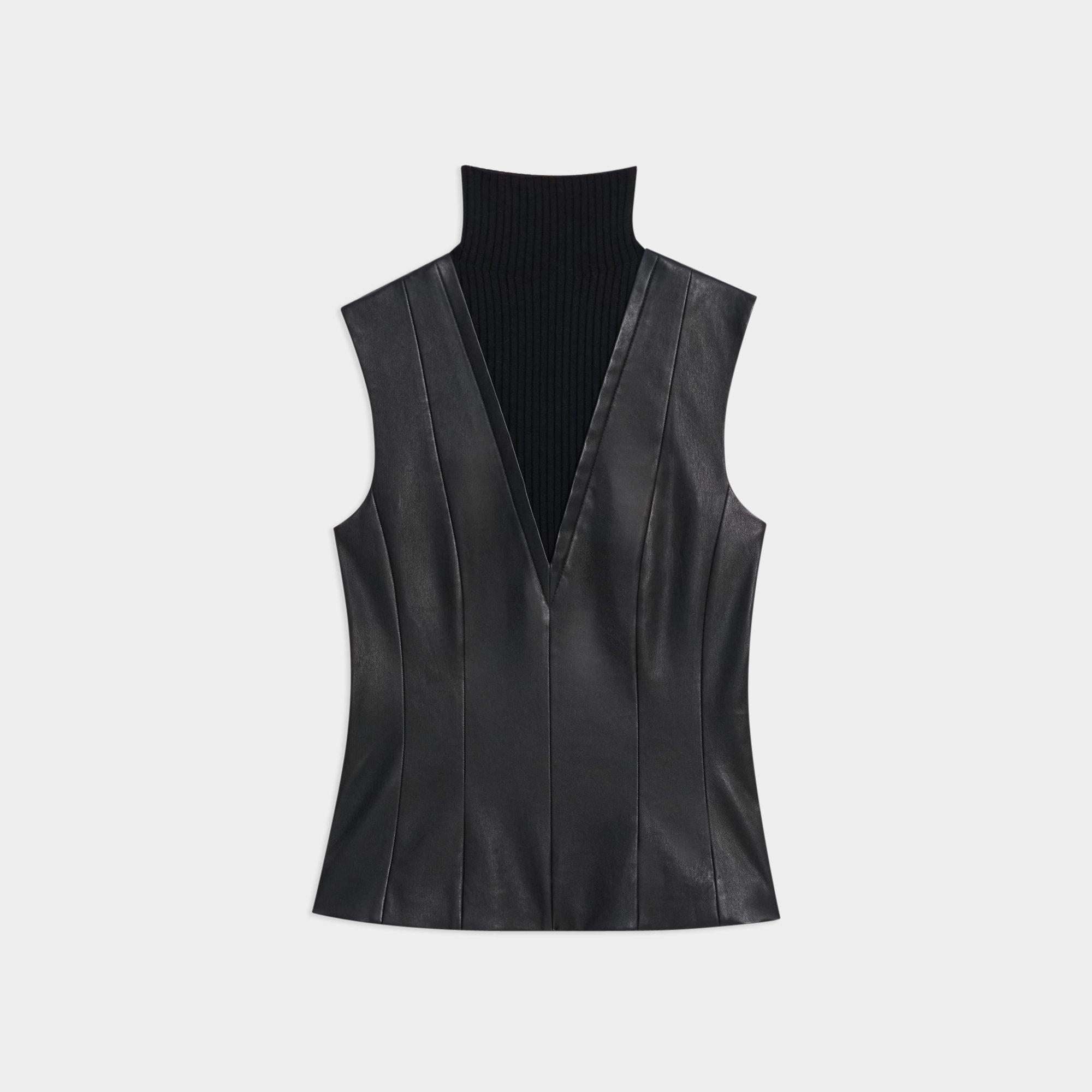 Sleeveless Turtleneck Top in Leather Combo