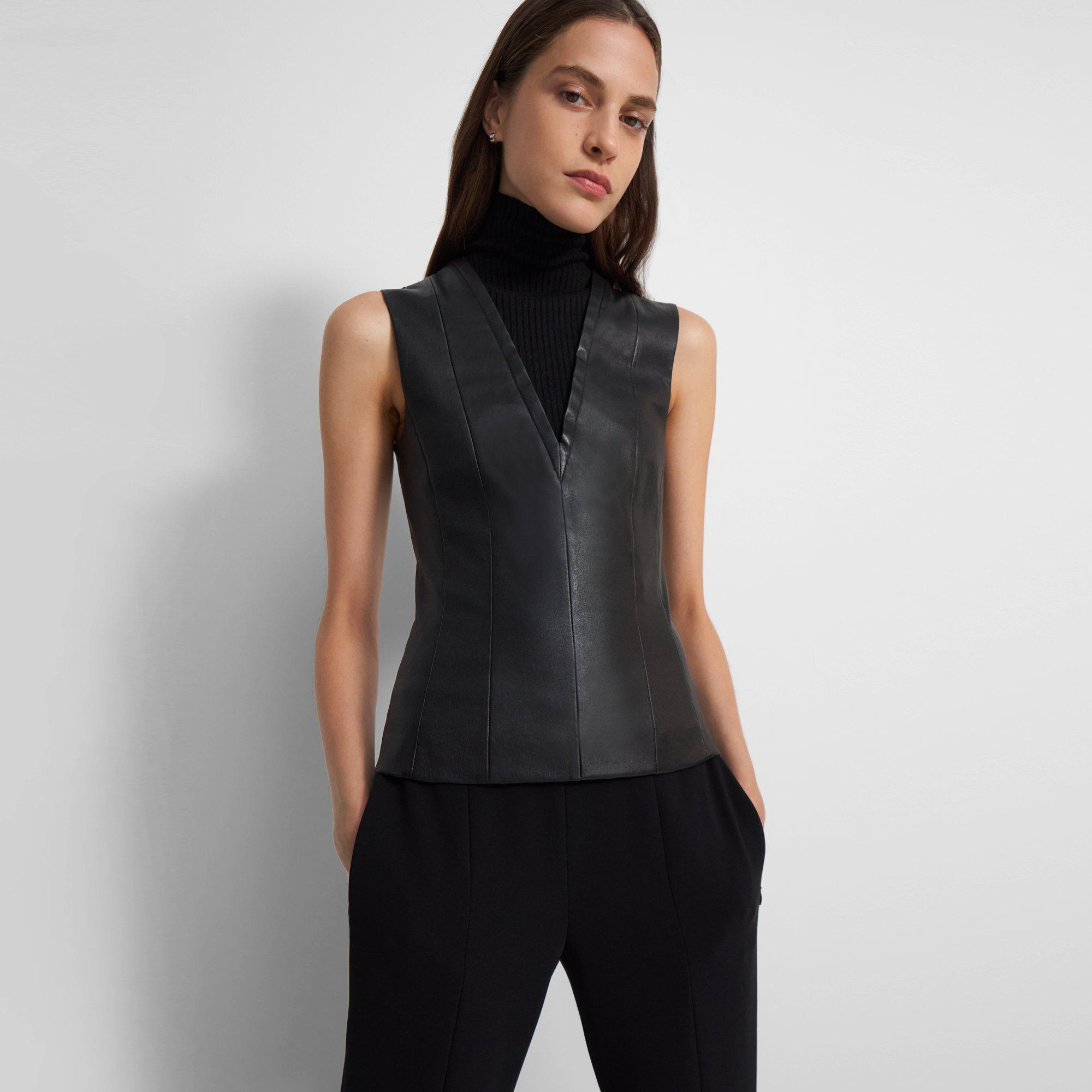 Sleeveless Turtleneck Top in Leather Combo