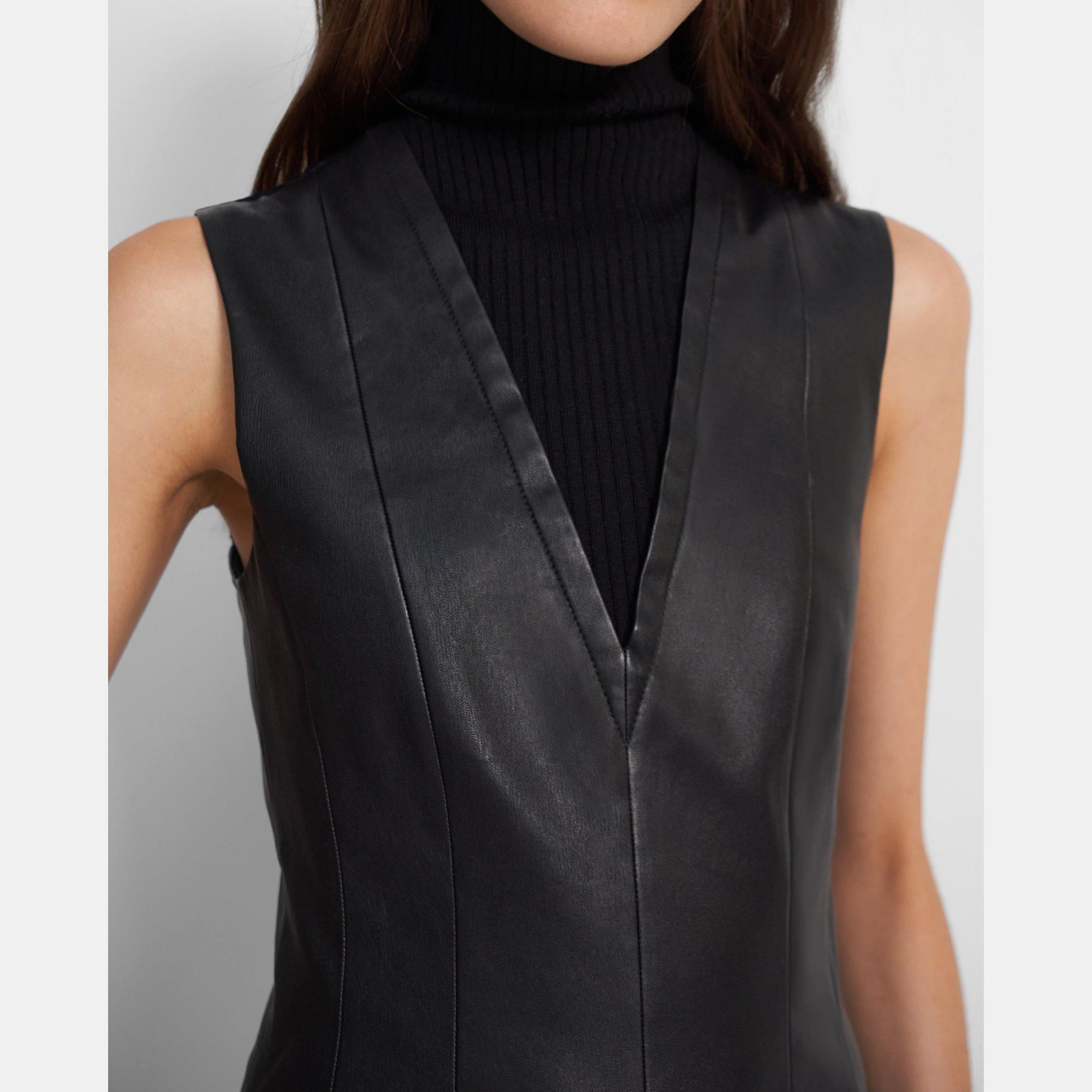 Sleeveless Turtleneck Top in Leather Combo