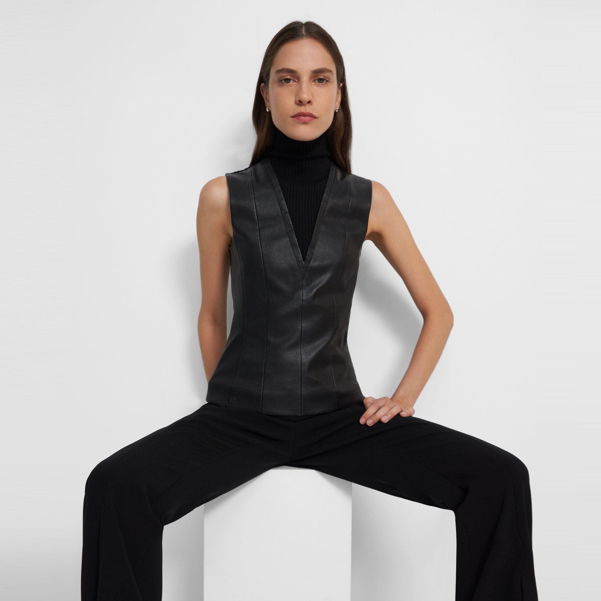 Sleeveless Turtleneck Top in Leather Combo