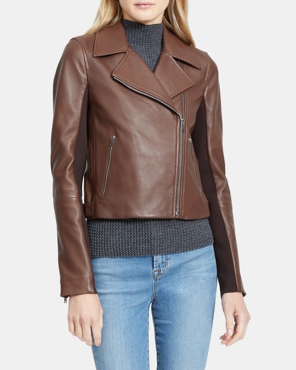 띠어리 모토 자켓 Theory Moto Jacket in Leather,CHESTNUT