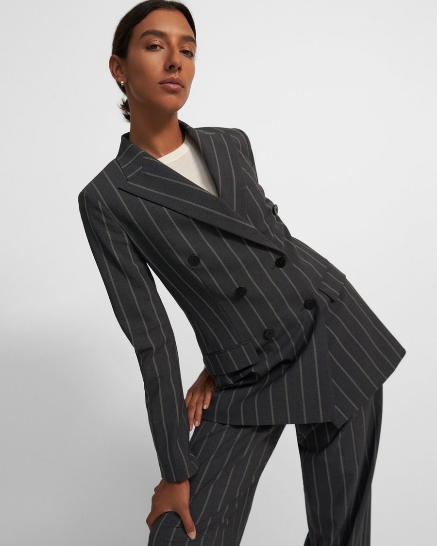 Double-Breasted Blazer in Striped Good Wool