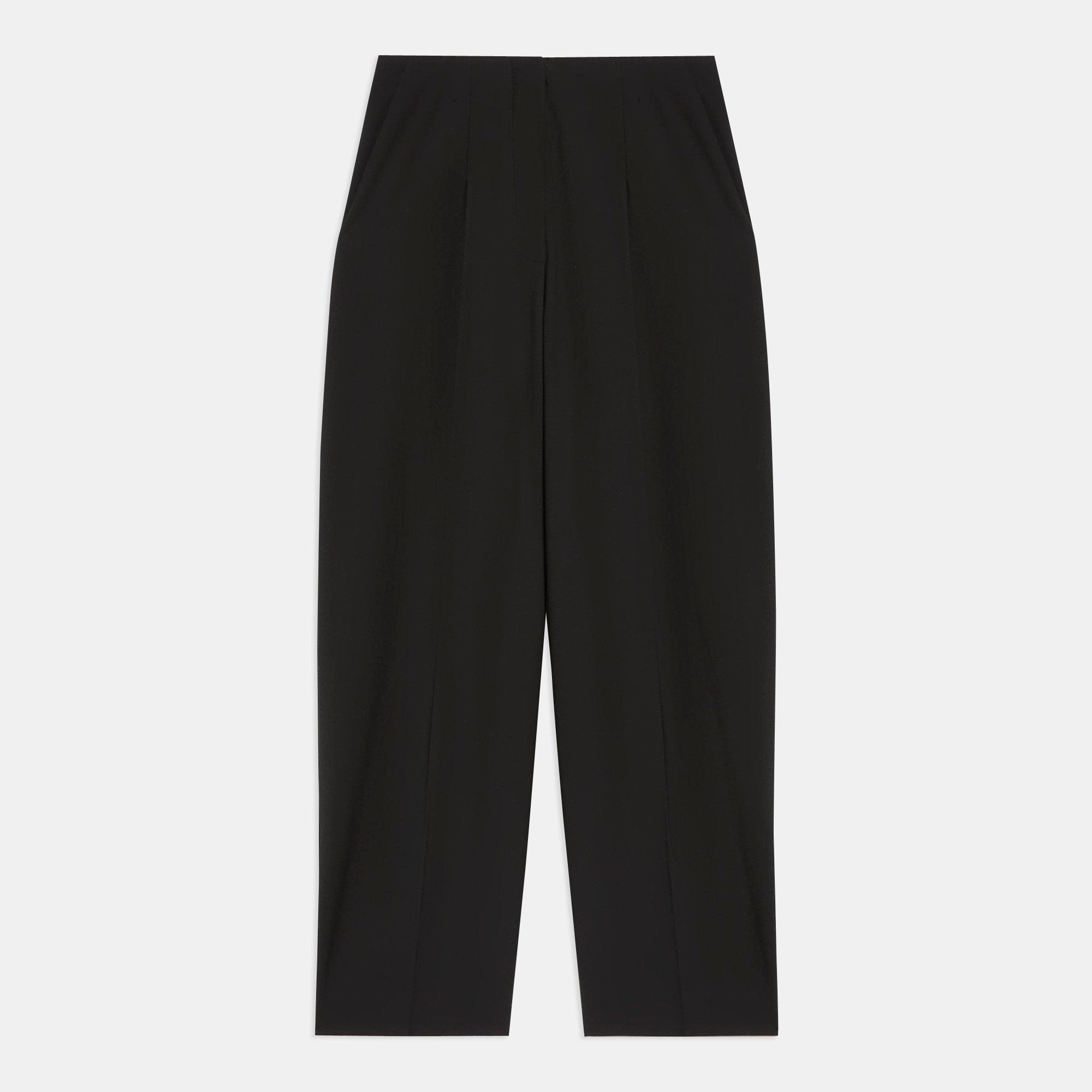 Black Good Wool Pleated Carrot Pant | Theory